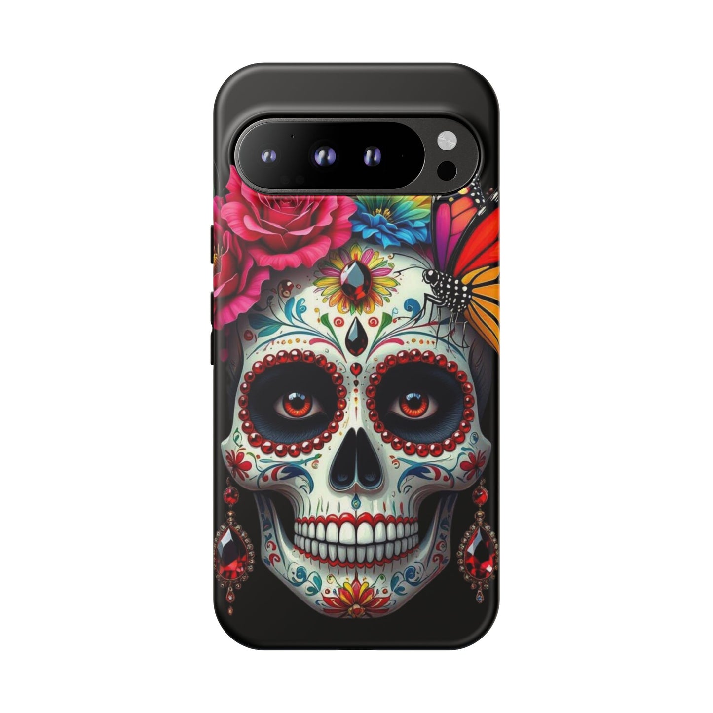 Colorful Sugar Skull Phone Case, Day of the Dead Case, Floral Phone Cover, Flower Skull Design, Edgy Phone Accessory
