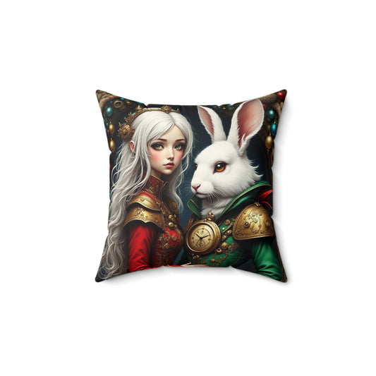 Fantasy Adventure Square Pillow with Rabbit and Girl Design, Decorative Pillow, Home Decor, Cosplay Accent, Gift for Fans