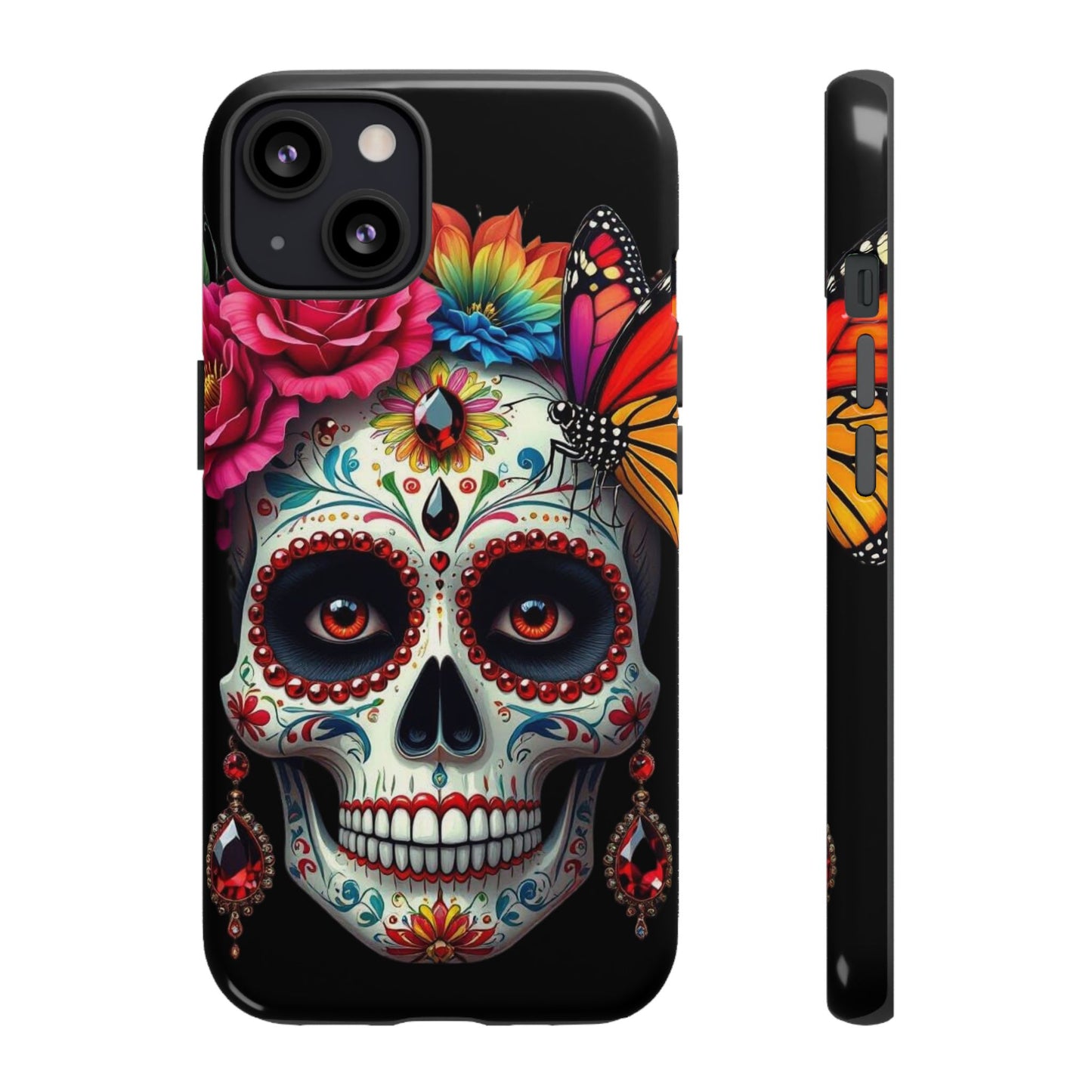 Colorful Sugar Skull Phone Case, Day of the Dead Case, Floral Phone Cover, Flower Skull Design, Edgy Phone Accessory