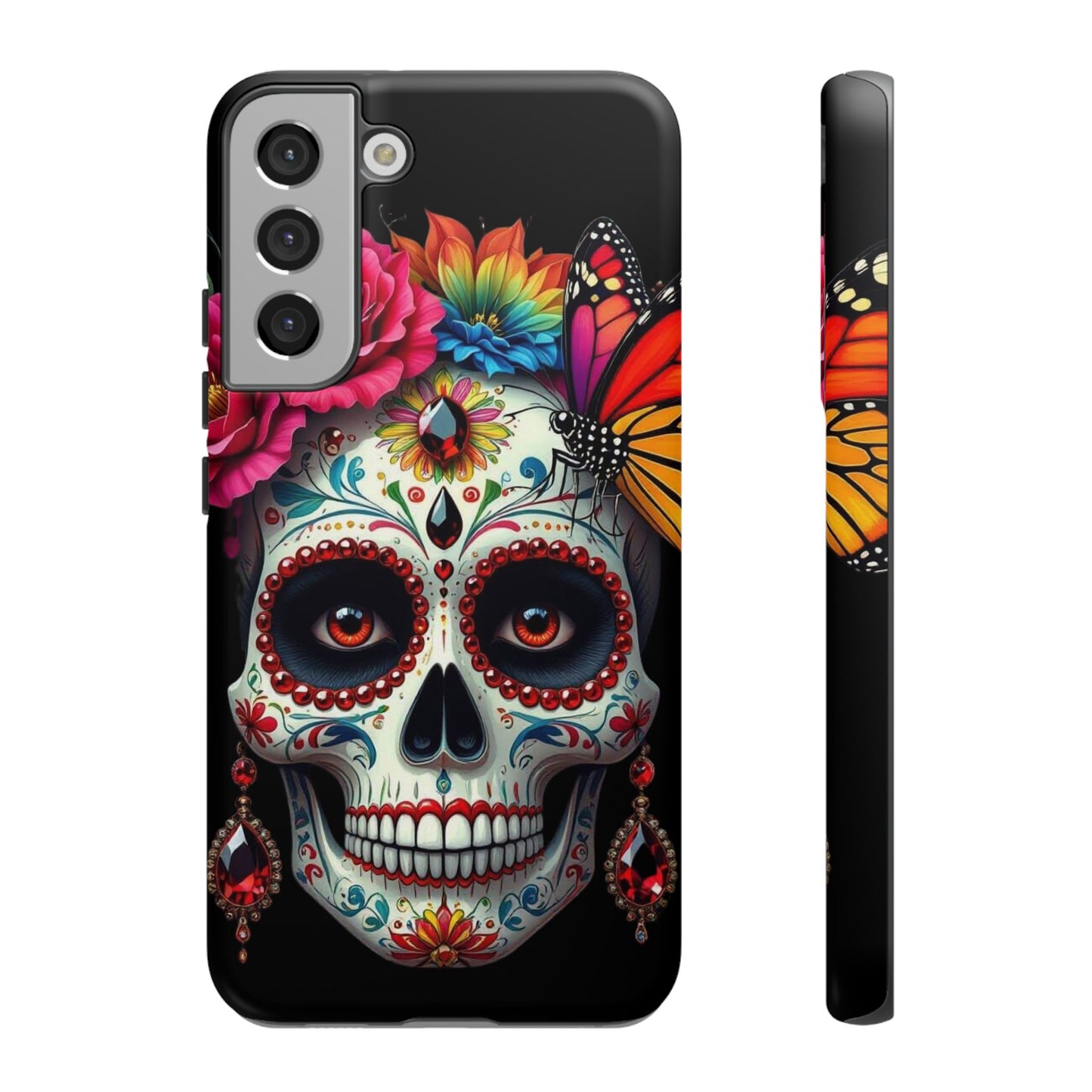 Colorful Sugar Skull Phone Case, Day of the Dead Case, Floral Phone Cover, Flower Skull Design, Edgy Phone Accessory