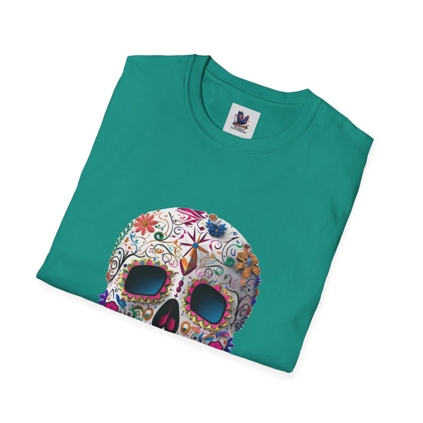 Colorful Sugar Skull Art Unisex Softstyle T-Shirt, Colorful Tee, Cute Graphic Shirt