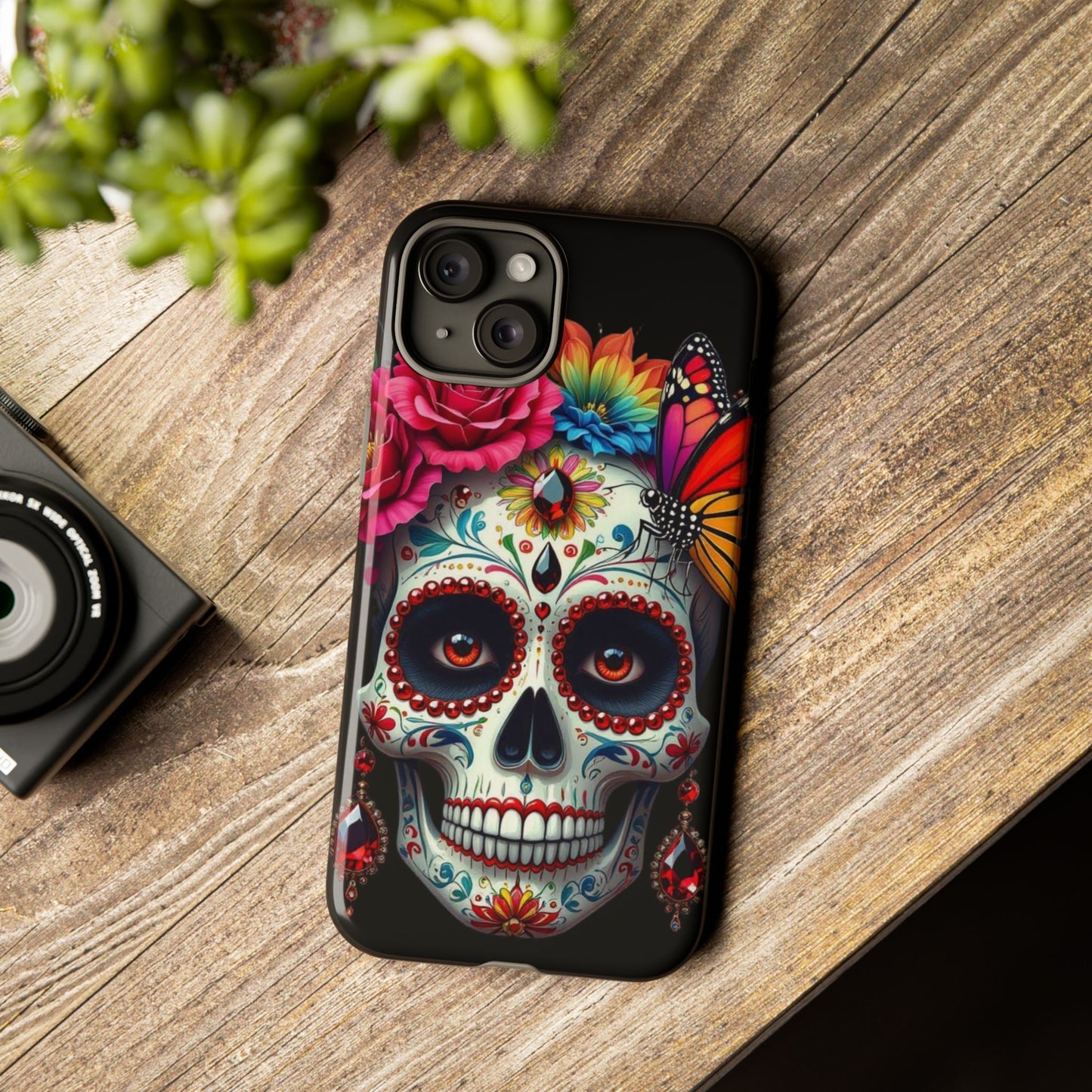Colorful Sugar Skull Phone Case, Day of the Dead Case, Floral Phone Cover, Flower Skull Design, Edgy Phone Accessory