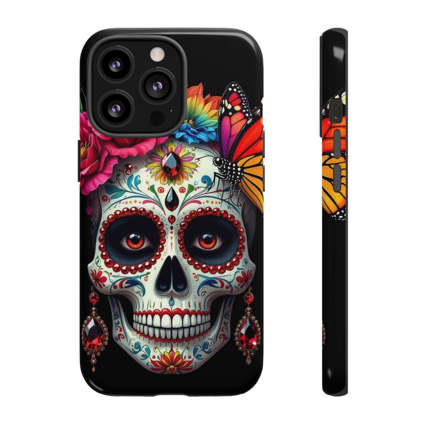 Colorful Sugar Skull Phone Case, Day of the Dead Case, Floral Phone Cover, Flower Skull Design, Edgy Phone Accessory