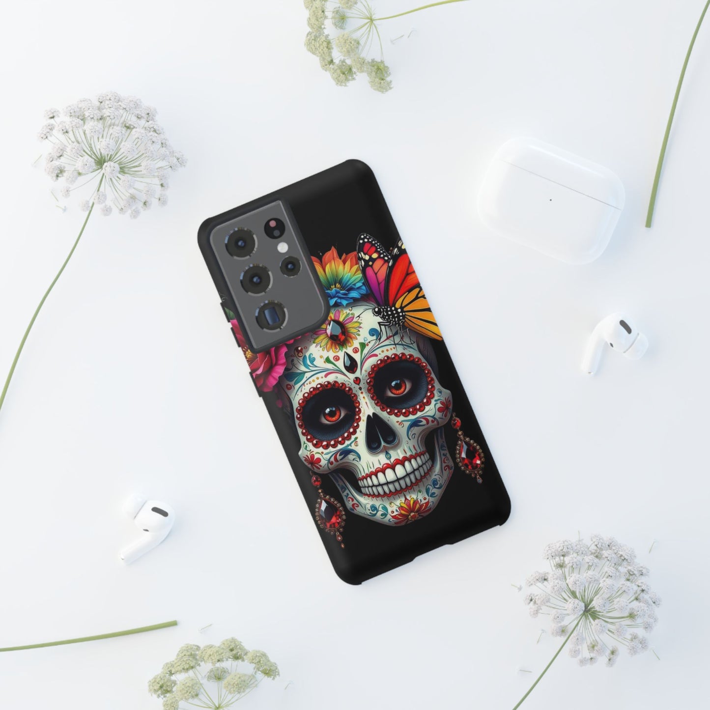 Colorful Sugar Skull Phone Case, Day of the Dead Case, Floral Phone Cover, Flower Skull Design, Edgy Phone Accessory