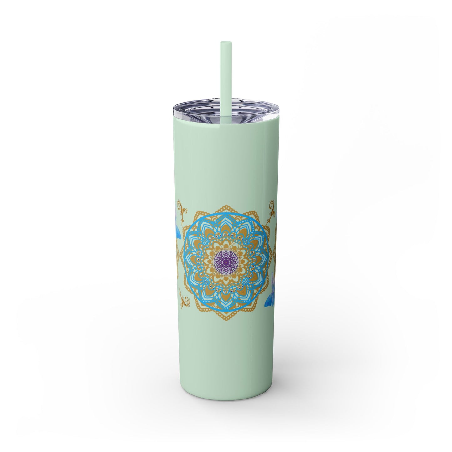 Blue Iceberg Mandala Skinny Tumbler with Straw, 20oz