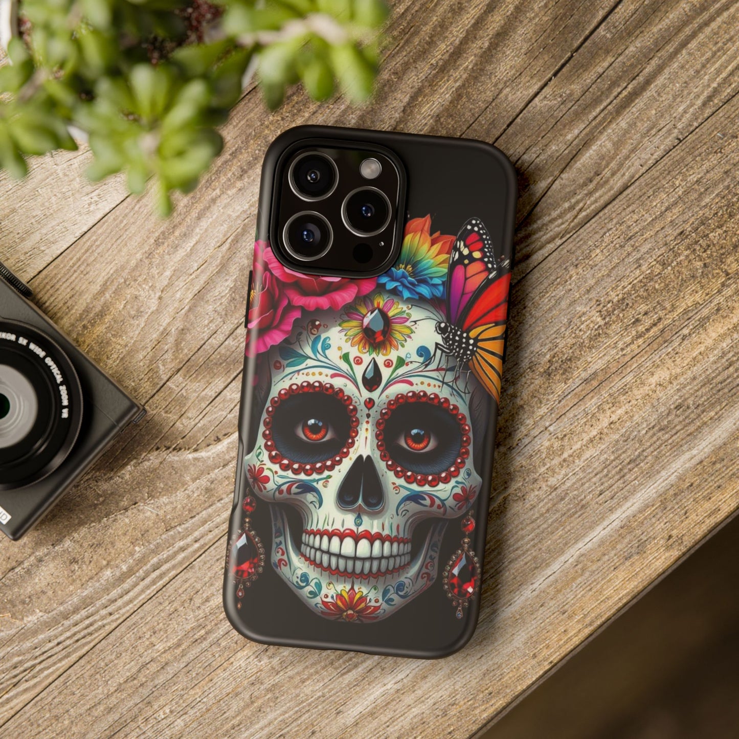 Colorful Sugar Skull Phone Case, Day of the Dead Case, Floral Phone Cover, Flower Skull Design, Edgy Phone Accessory