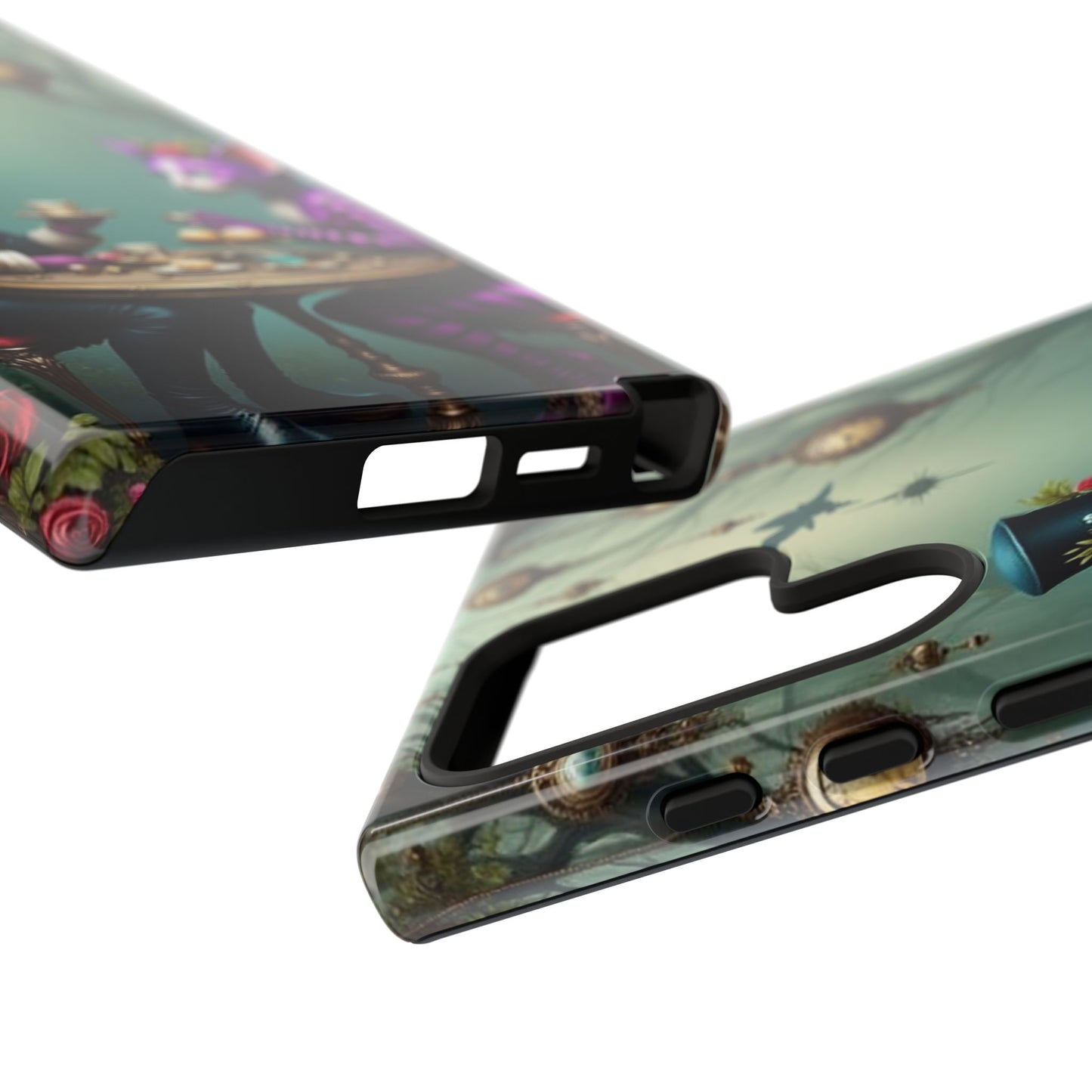 Whimsical Phone Case with Cat and Mad Hatter Design, Perfect for Gifting, Fantasy Lovers, Tea Party Theme, Tough Cases