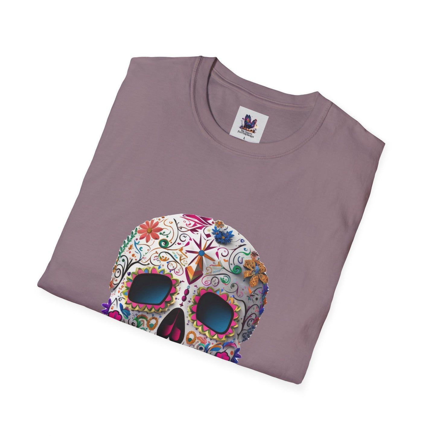 Colorful Sugar Skull Art Unisex Softstyle T-Shirt, Colorful Tee, Cute Graphic Shirt