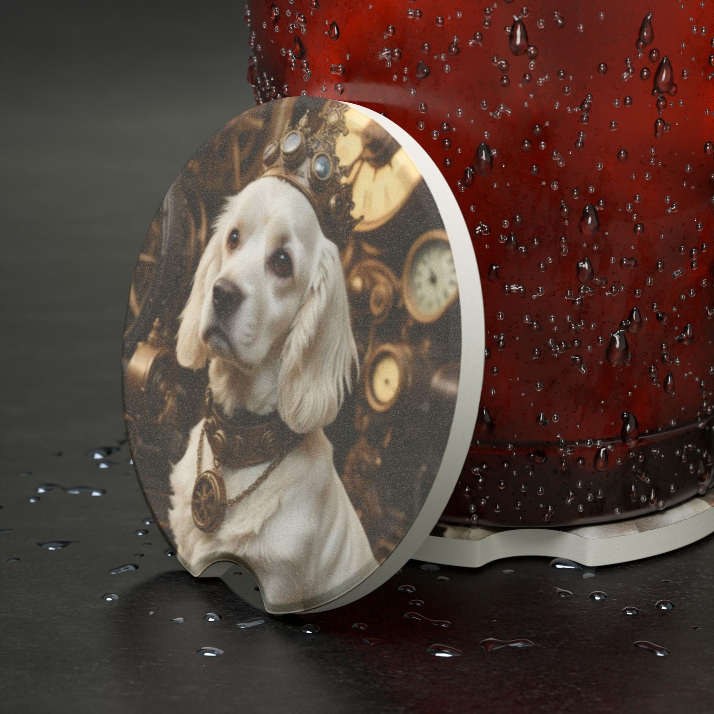 Steampunk Dog Soapstone Car Coaster - Perfect Gift for Pet Lovers, Dog Owners, Unique Car Accessory, Novelty Gift, Home Decor