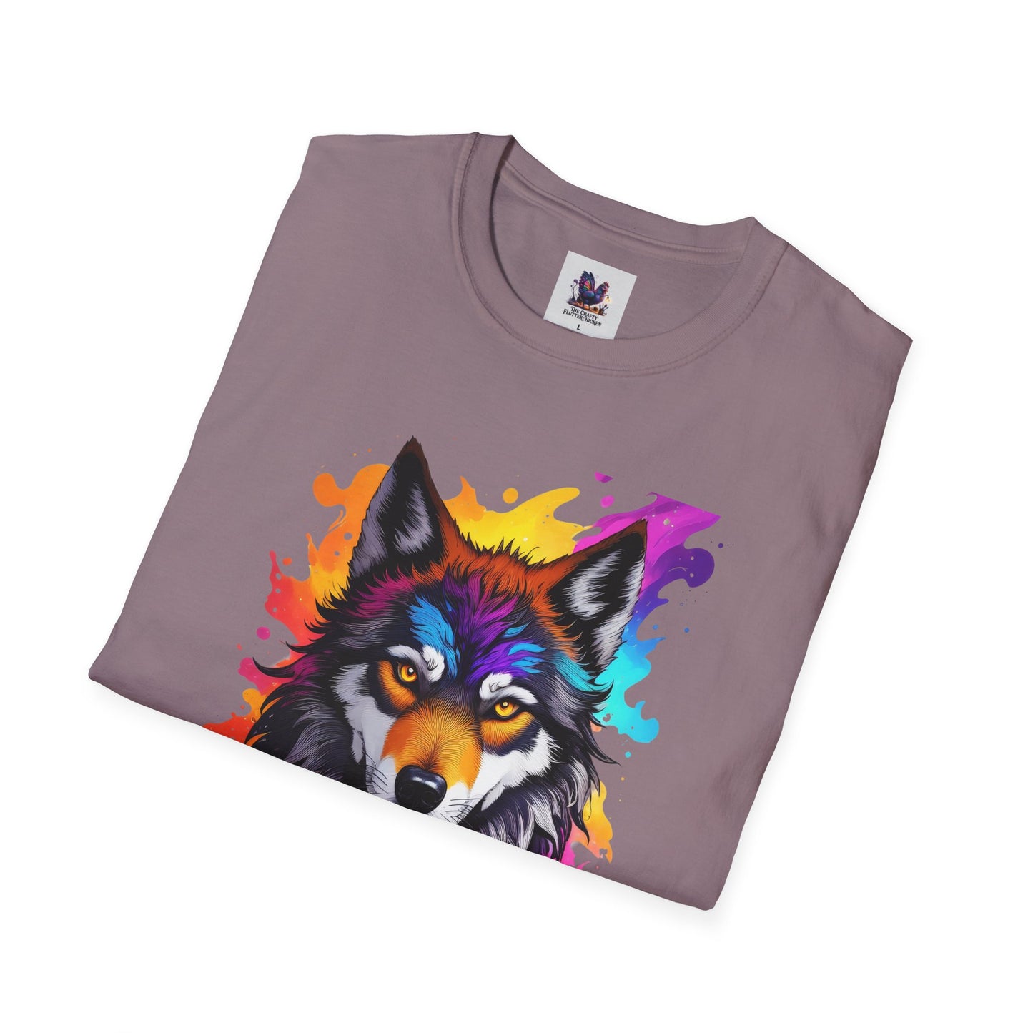Colorful Wolf Art Unisex Softstyle T-Shirt, Animal Lover Gift, Colorful Tee, Nature-Inspired Apparel, Cute Graphic Shirt