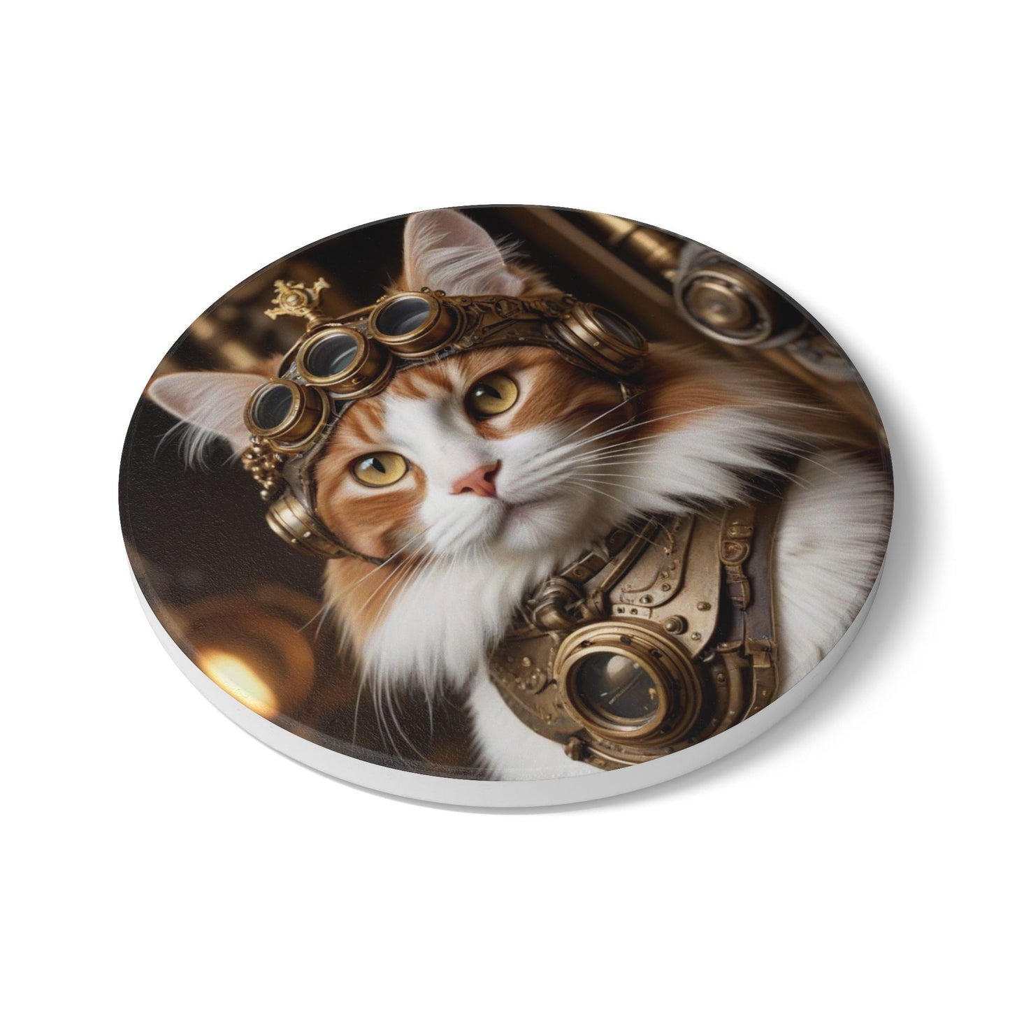 Ceramic Coaster, Steampunk Cat Captain, Steampunk Art, Unique Designs