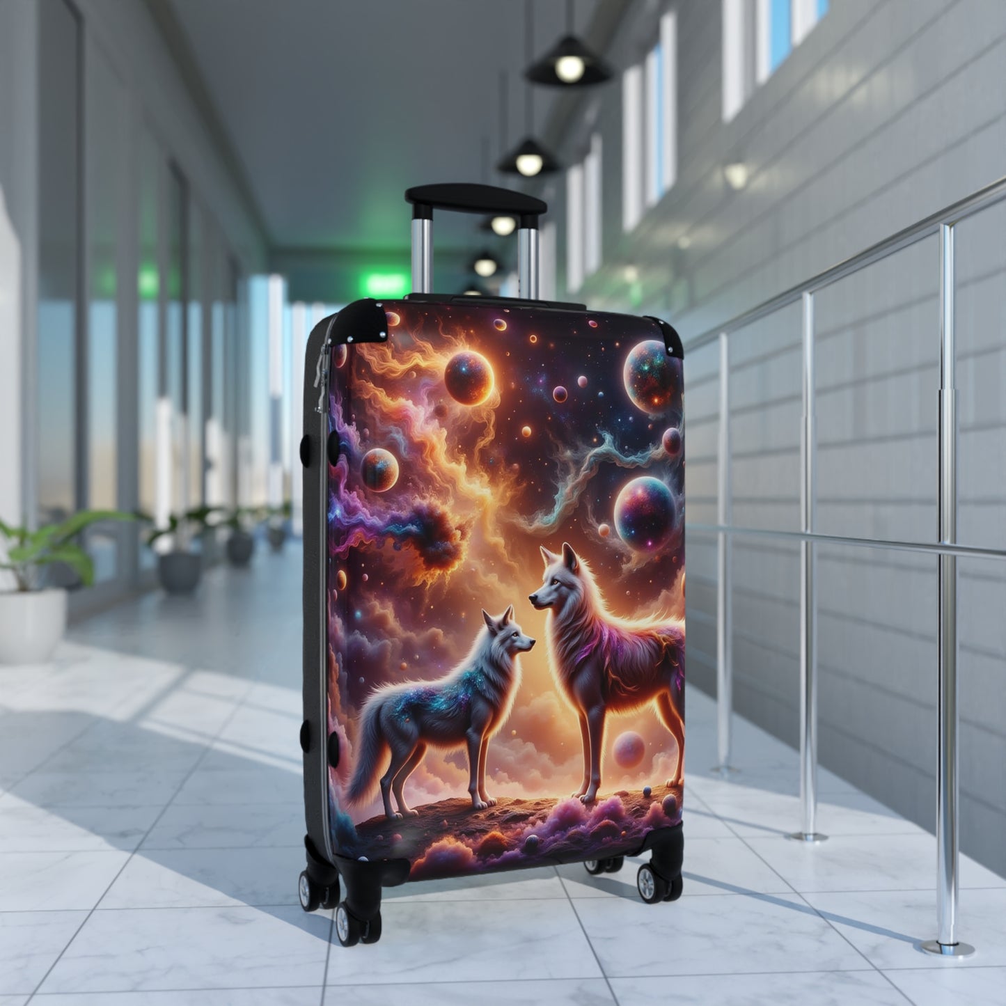 Celestial Wolves Suitcase - Unique Travel Luggage, Cosmic Dog Theme, Perfect for Adventurers, Gifts for Him/Her, Animal Lover Travel Gear