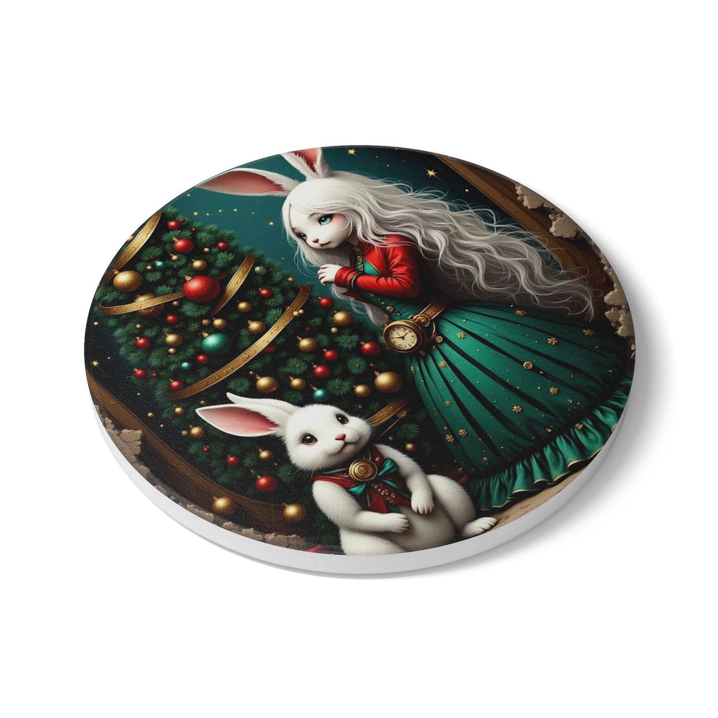 Whimsical Christmas Bunny Ceramic Coaster - Cute Holiday Decor, Festive Home Accessory, Gift for Rabbit Lovers, Christmas Tableware, [...]