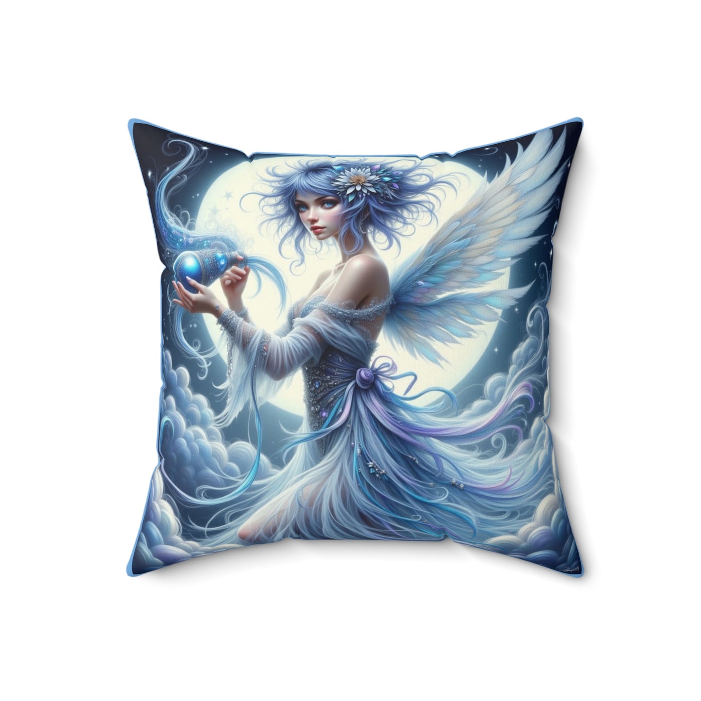 Zodiac Aquarius, Whimsical Fairy Art Pillow, Home Decor Cushion, Fantasy Throw Pillow, Cozy Room Accent, Gift for Fairy Lovers