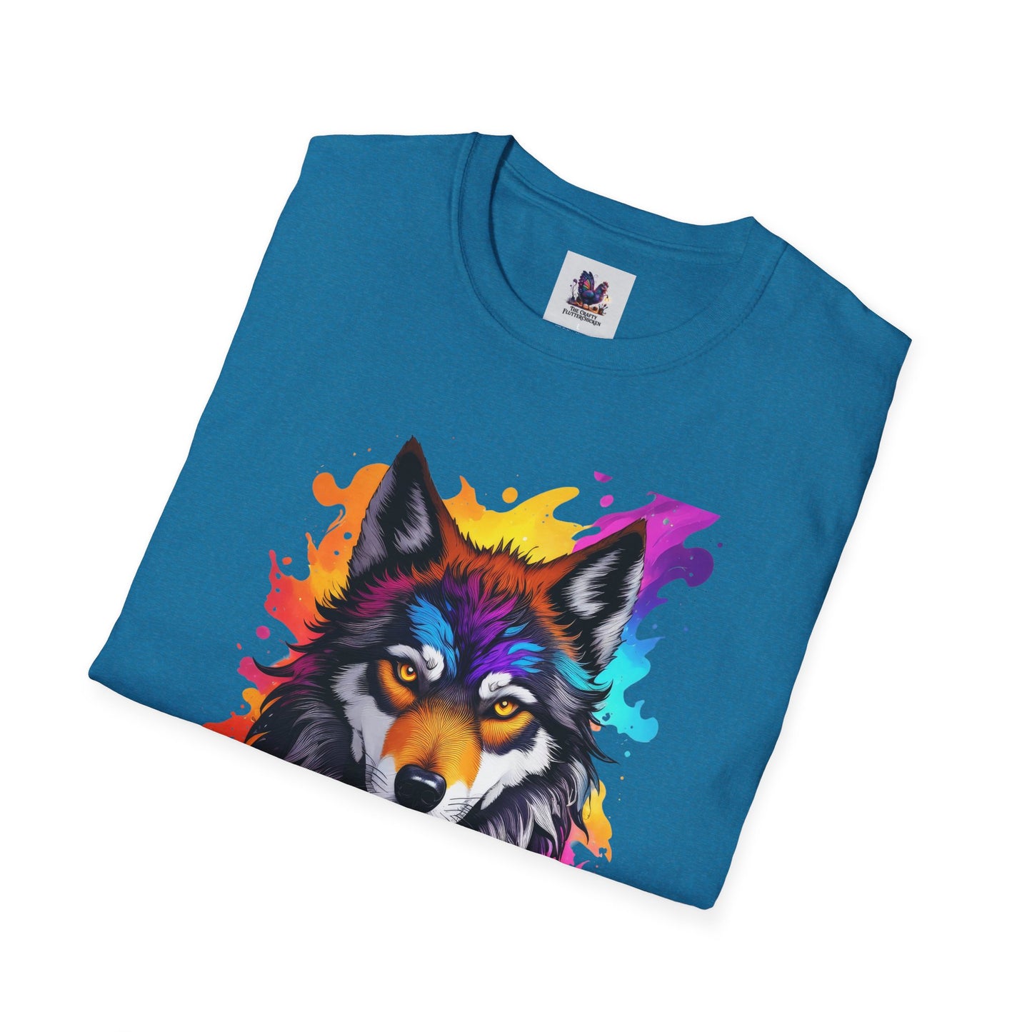 Colorful Wolf Art Unisex Softstyle T-Shirt, Animal Lover Gift, Colorful Tee, Nature-Inspired Apparel, Cute Graphic Shirt