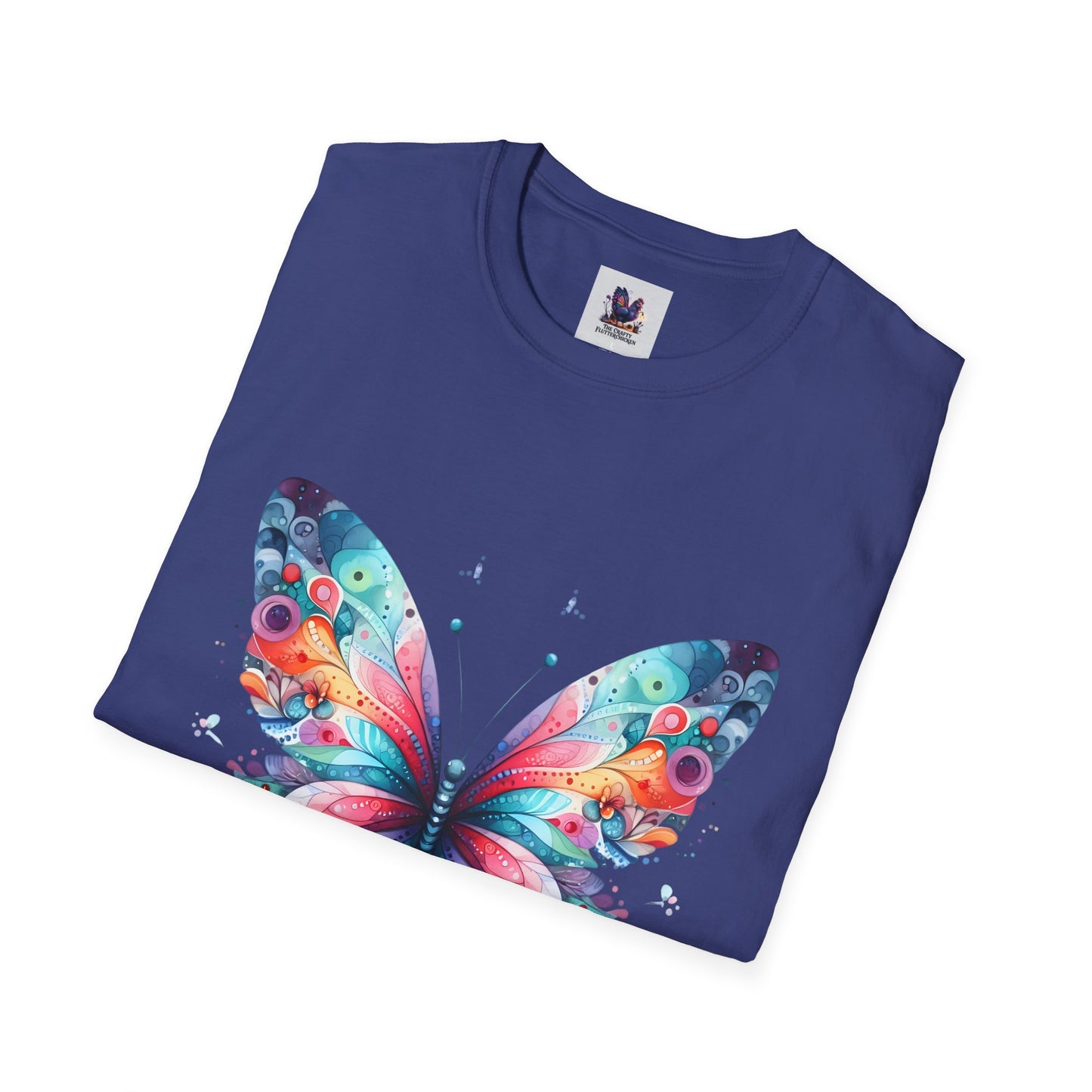 Colorful Butterfly Art Unisex Softstyle T-Shirt, Colorful Tee, Nature-Inspired Apparel, Cute Graphic Shirt