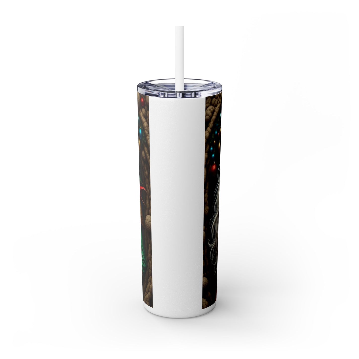 Whimsical Winter Skinny Tumbler with Rabbit Design, Christmas Gift, Holiday Drinkware, Fun Travel Mug, Cute Beverage Container