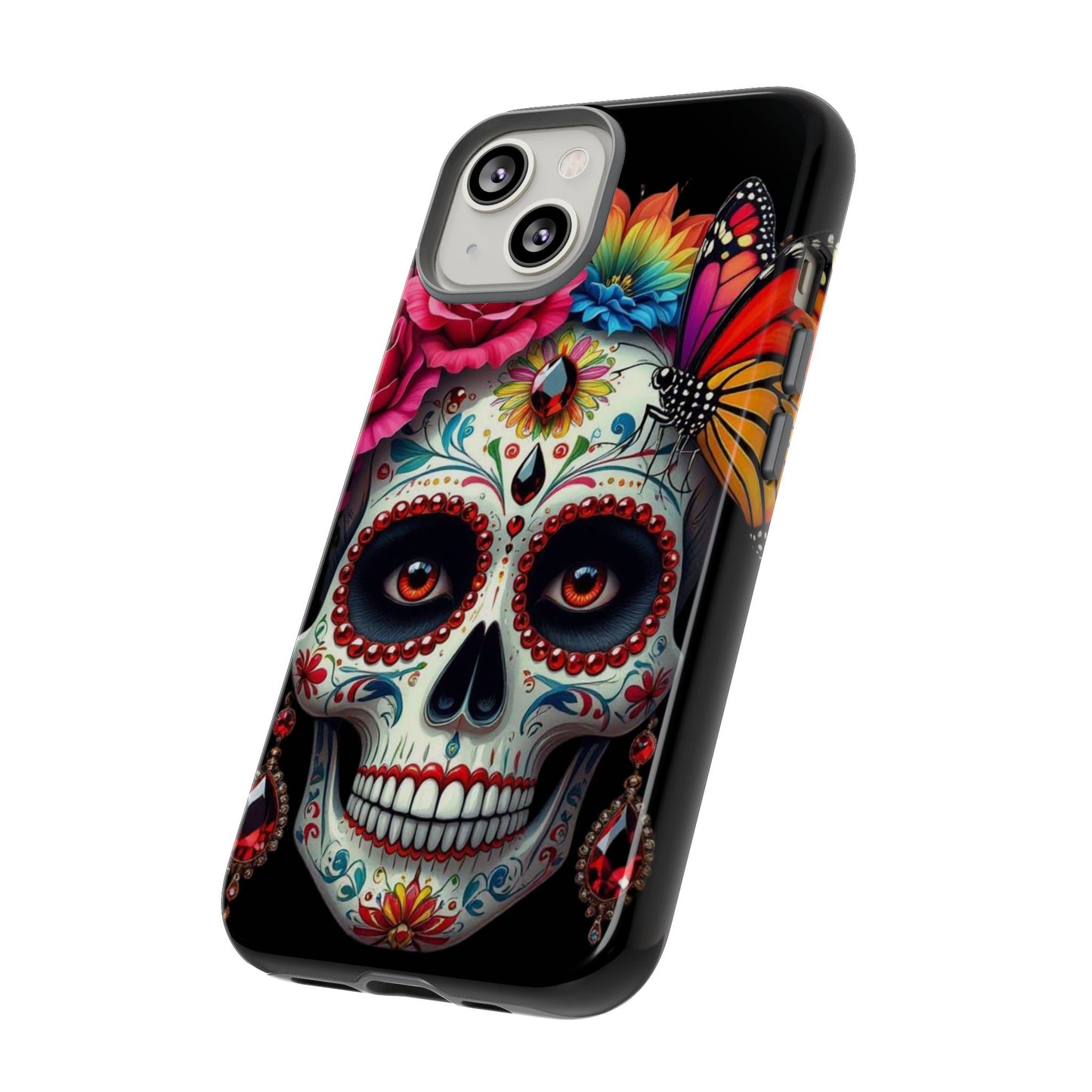 Colorful Sugar Skull Phone Case, Day of the Dead Case, Floral Phone Cover, Flower Skull Design, Edgy Phone Accessory