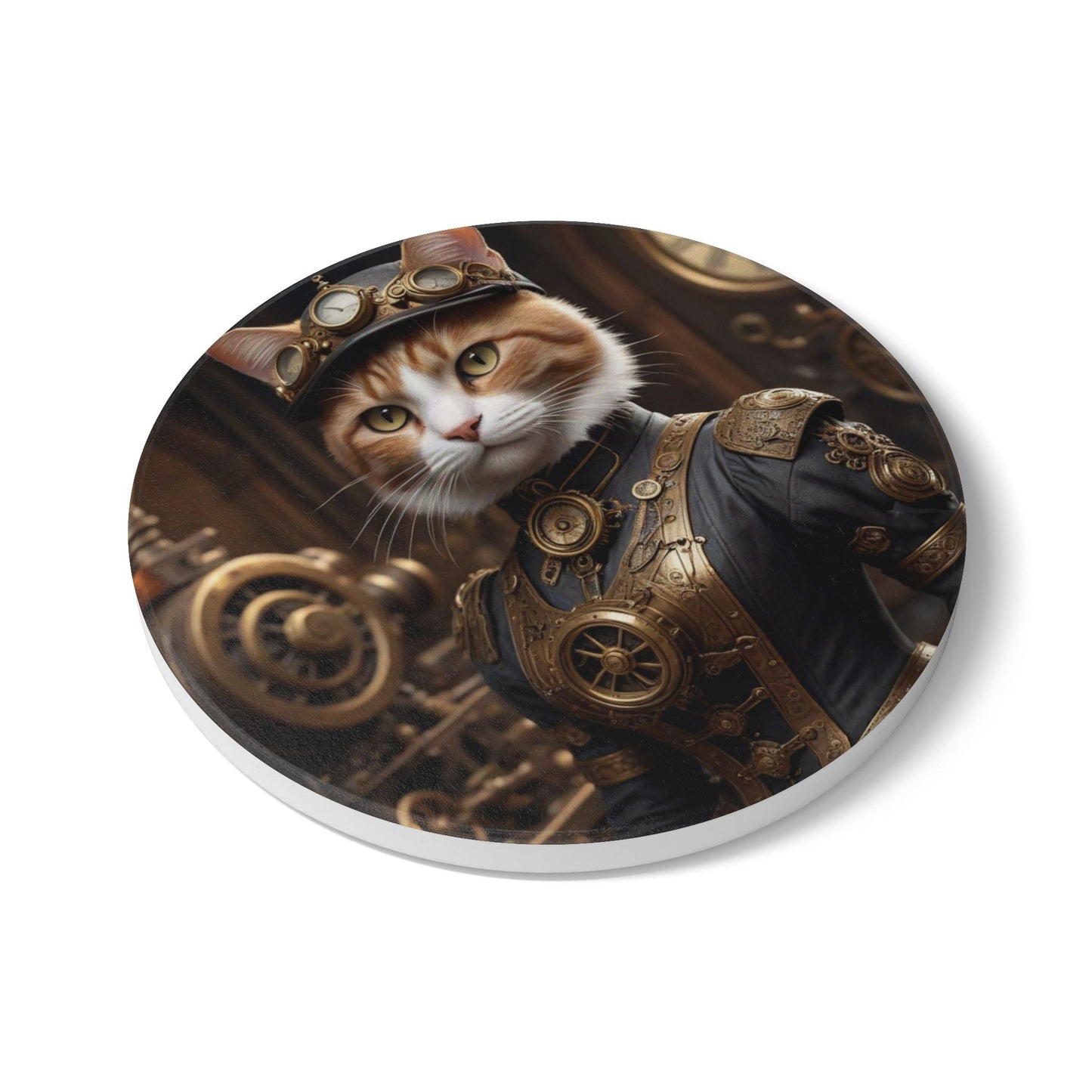 Ceramic Coaster, Steampunk Cat Commander, Unique Designs, Steampunk, Gift Ideas