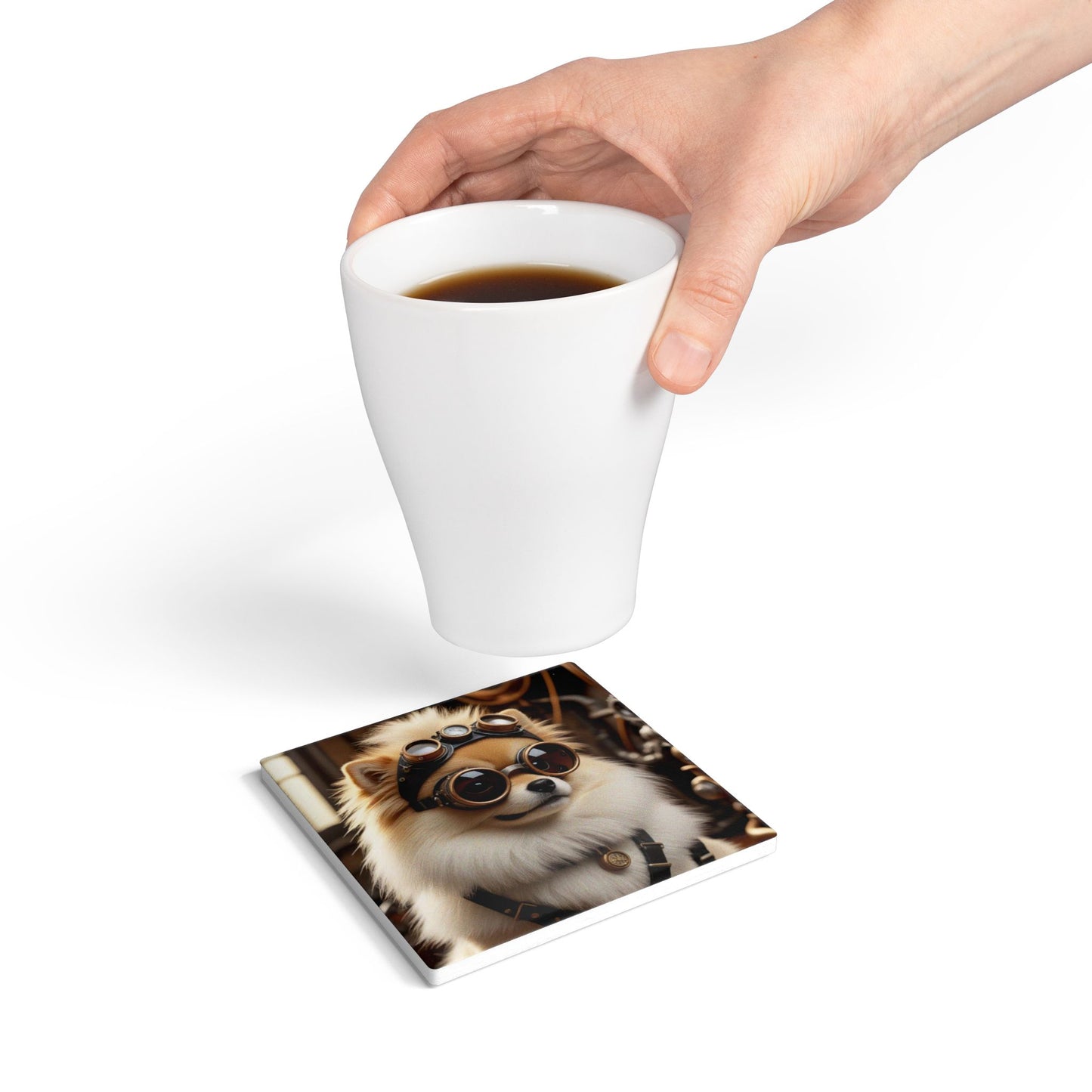 Ceramic Coaster Steampunk Dog Pomeranian, Steampunk, Dog lovers, Unique Designs