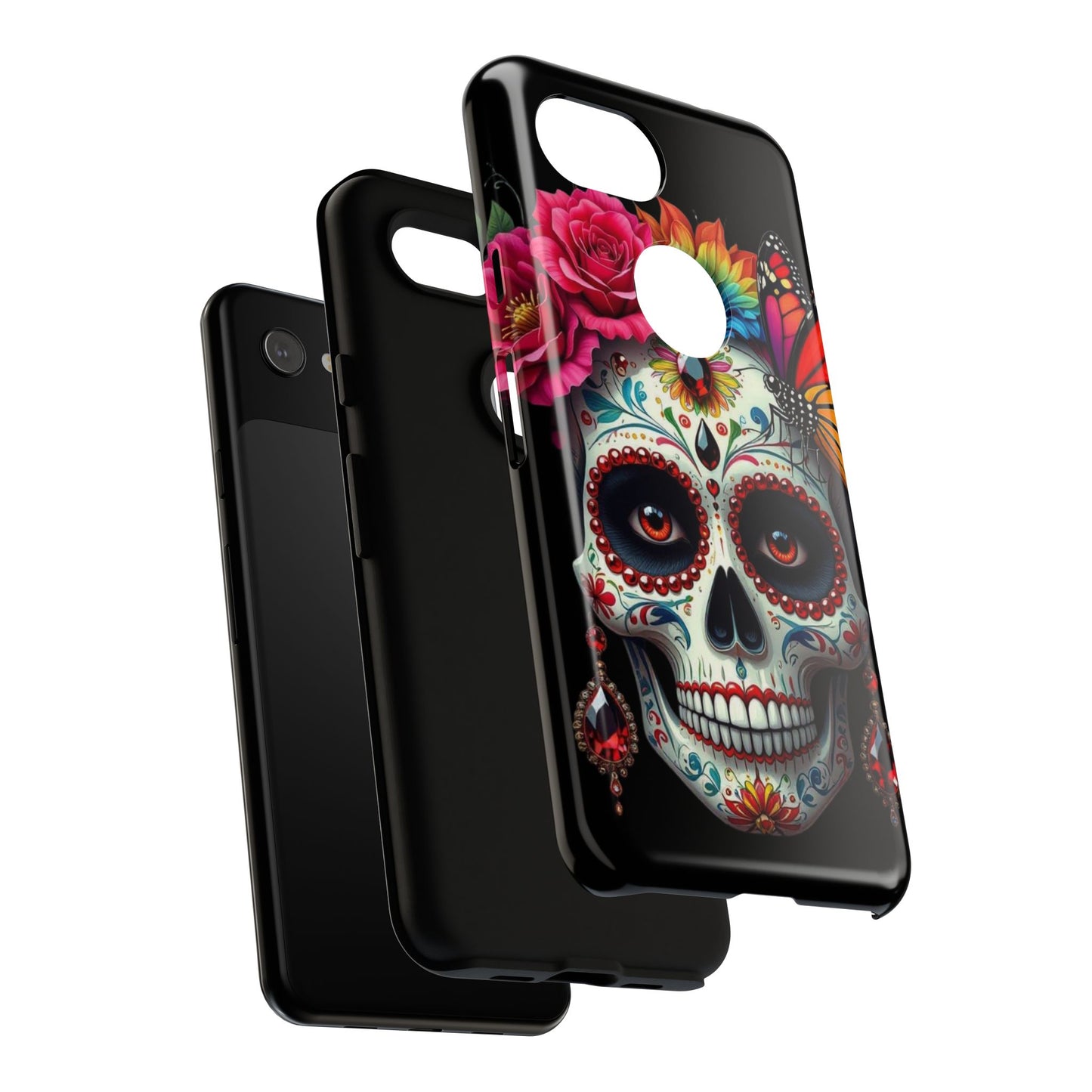 Colorful Sugar Skull Phone Case, Day of the Dead Case, Floral Phone Cover, Flower Skull Design, Edgy Phone Accessory
