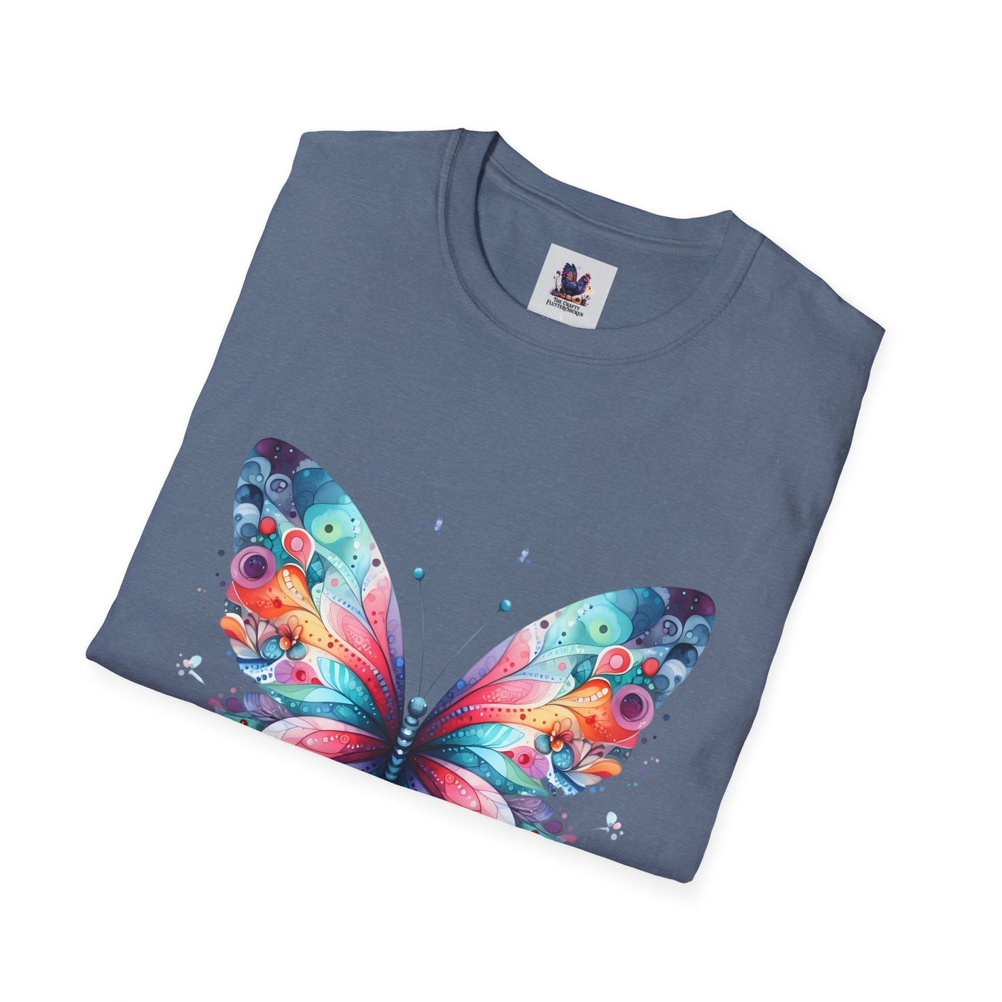 Colorful Butterfly Art Unisex Softstyle T-Shirt, Colorful Tee, Nature-Inspired Apparel, Cute Graphic Shirt