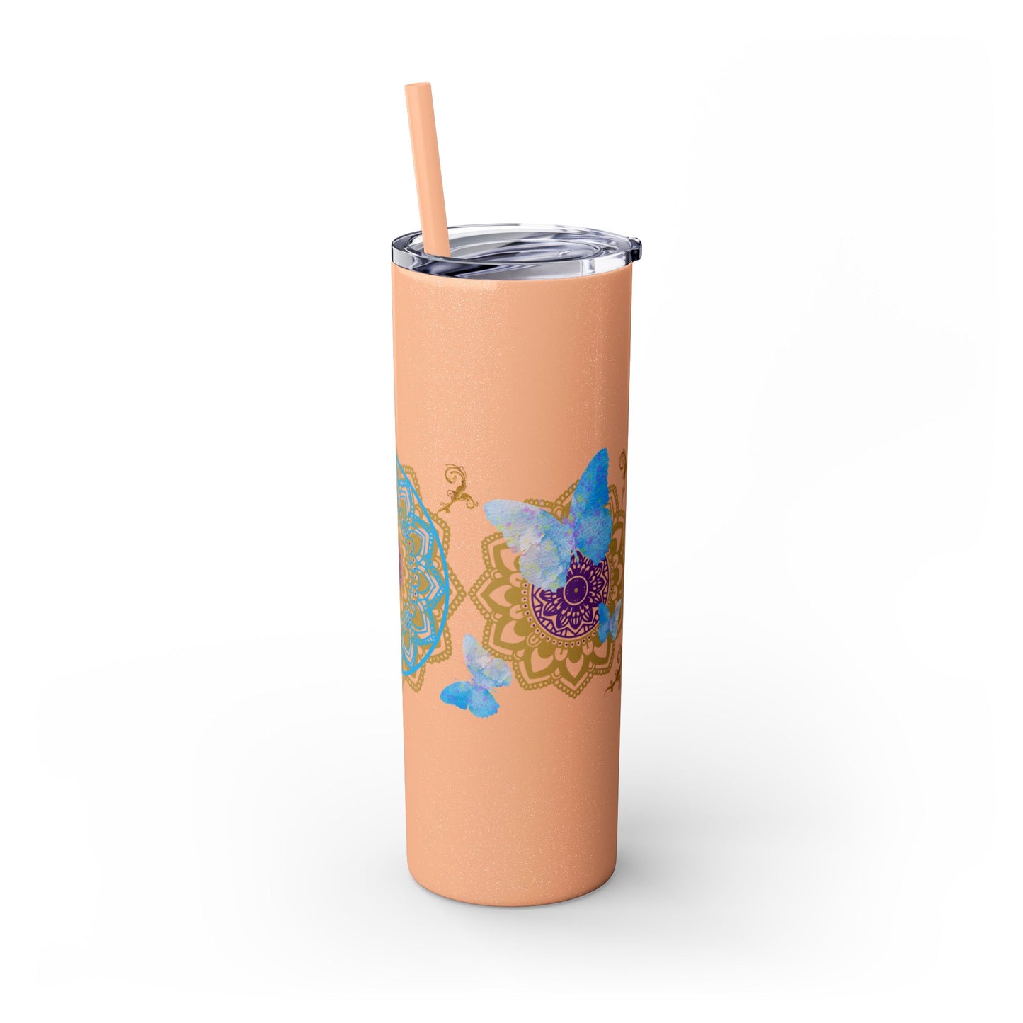 Blue Iceberg Mandala Skinny Tumbler with Straw, 20oz