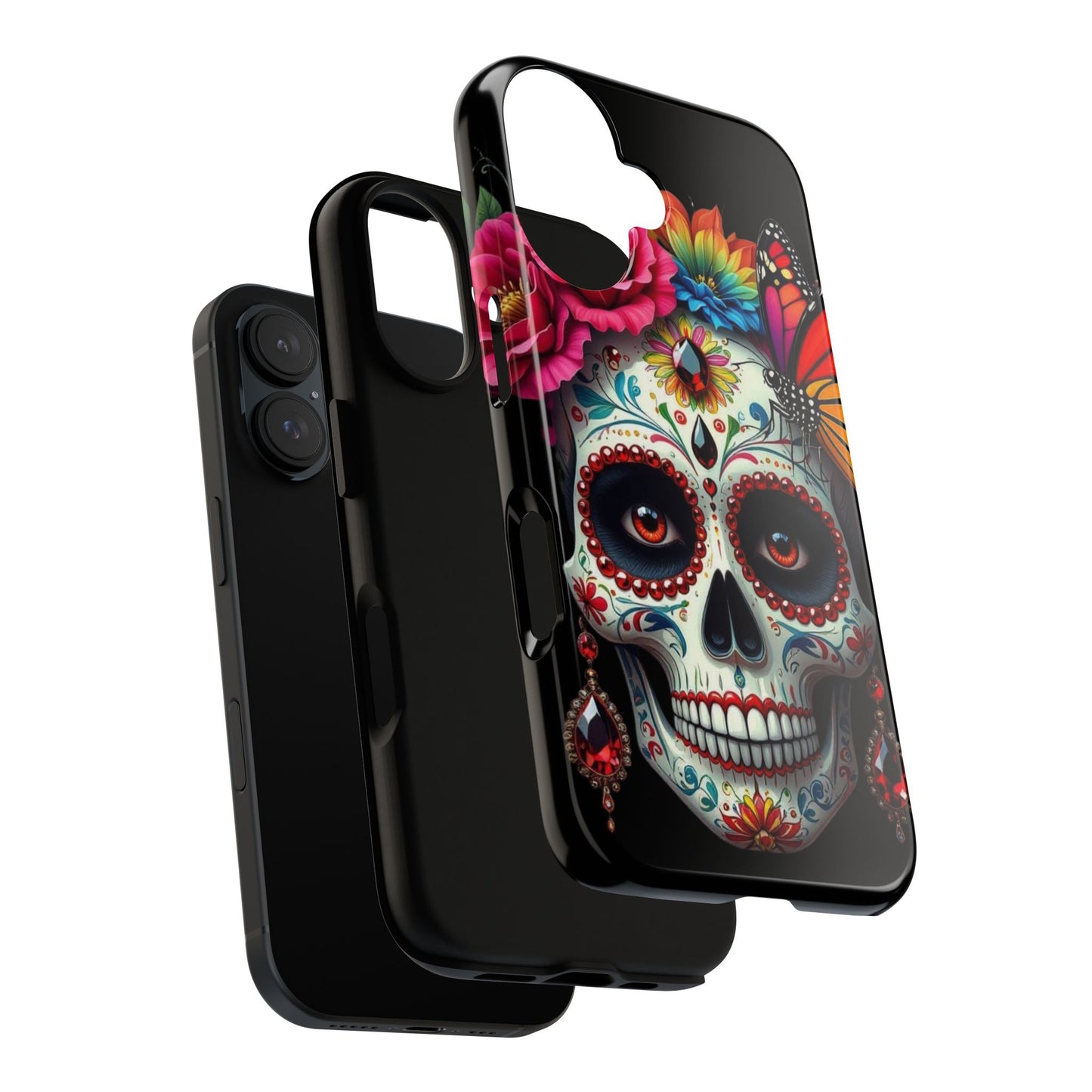 Colorful Sugar Skull Phone Case, Day of the Dead Case, Floral Phone Cover, Flower Skull Design, Edgy Phone Accessory