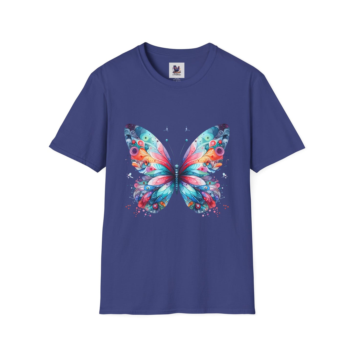 Colorful Butterfly Art Unisex Softstyle T-Shirt, Colorful Tee, Nature-Inspired Apparel, Cute Graphic Shirt