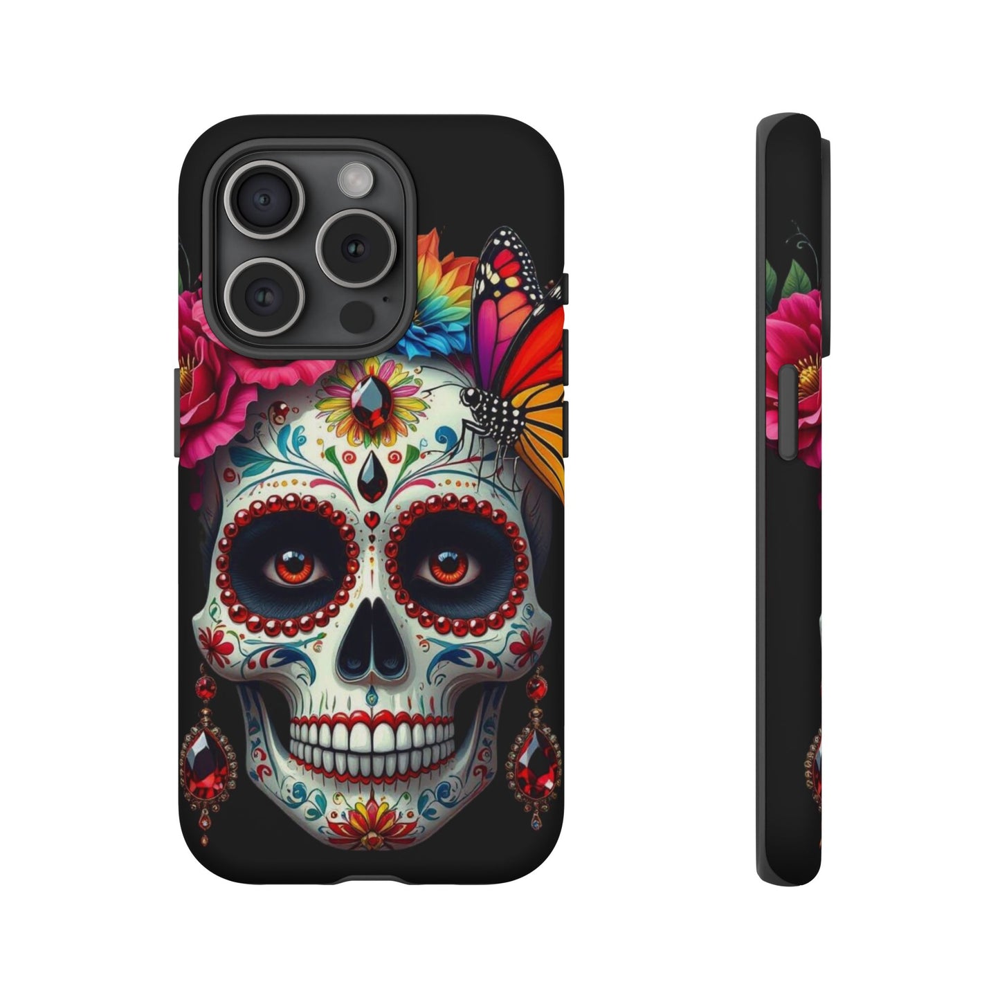 Colorful Sugar Skull Phone Case, Day of the Dead Case, Floral Phone Cover, Flower Skull Design, Edgy Phone Accessory