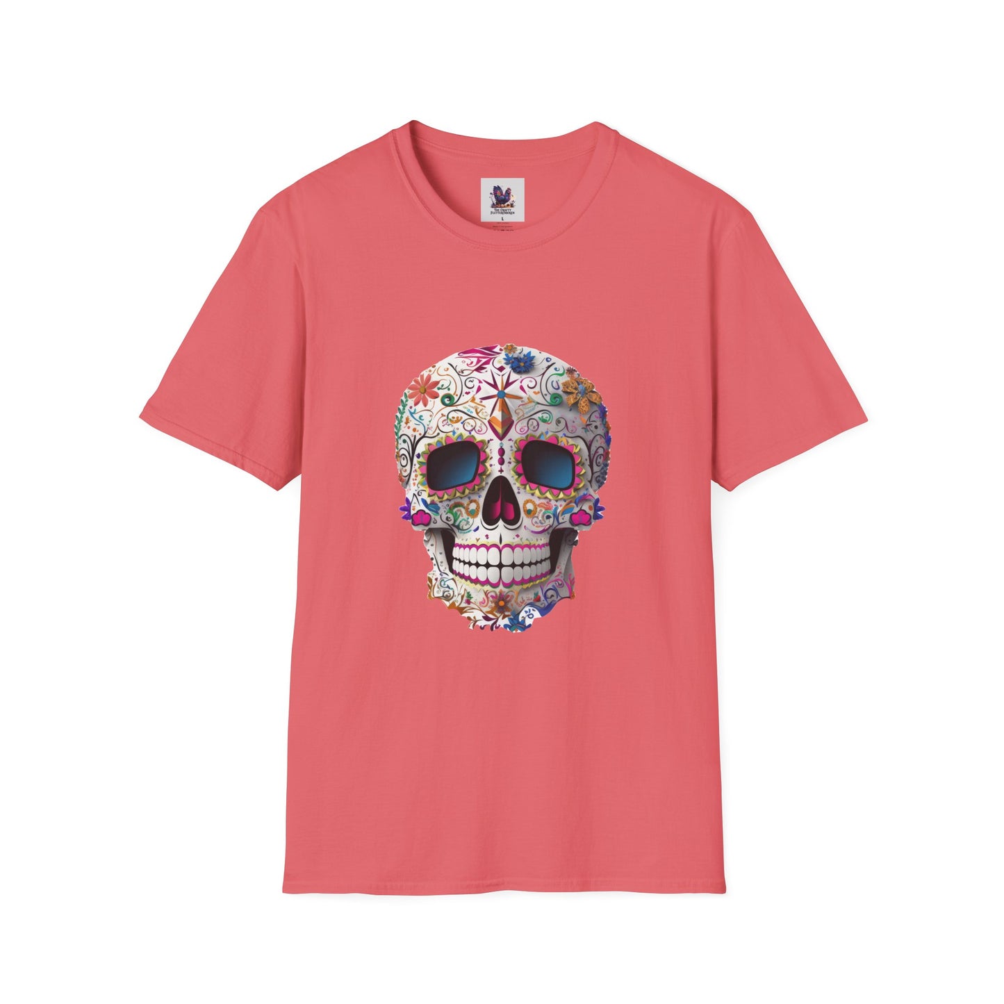 Colorful Sugar Skull Art Unisex Softstyle T-Shirt, Colorful Tee, Cute Graphic Shirt