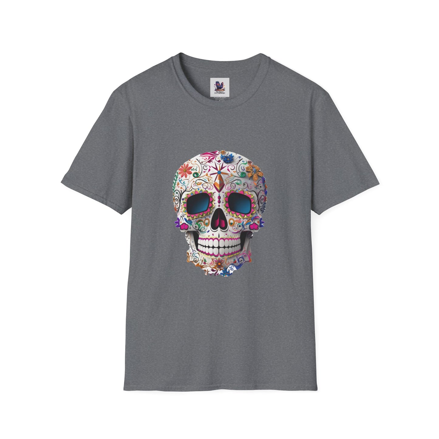 Colorful Sugar Skull Art Unisex Softstyle T-Shirt, Colorful Tee, Cute Graphic Shirt