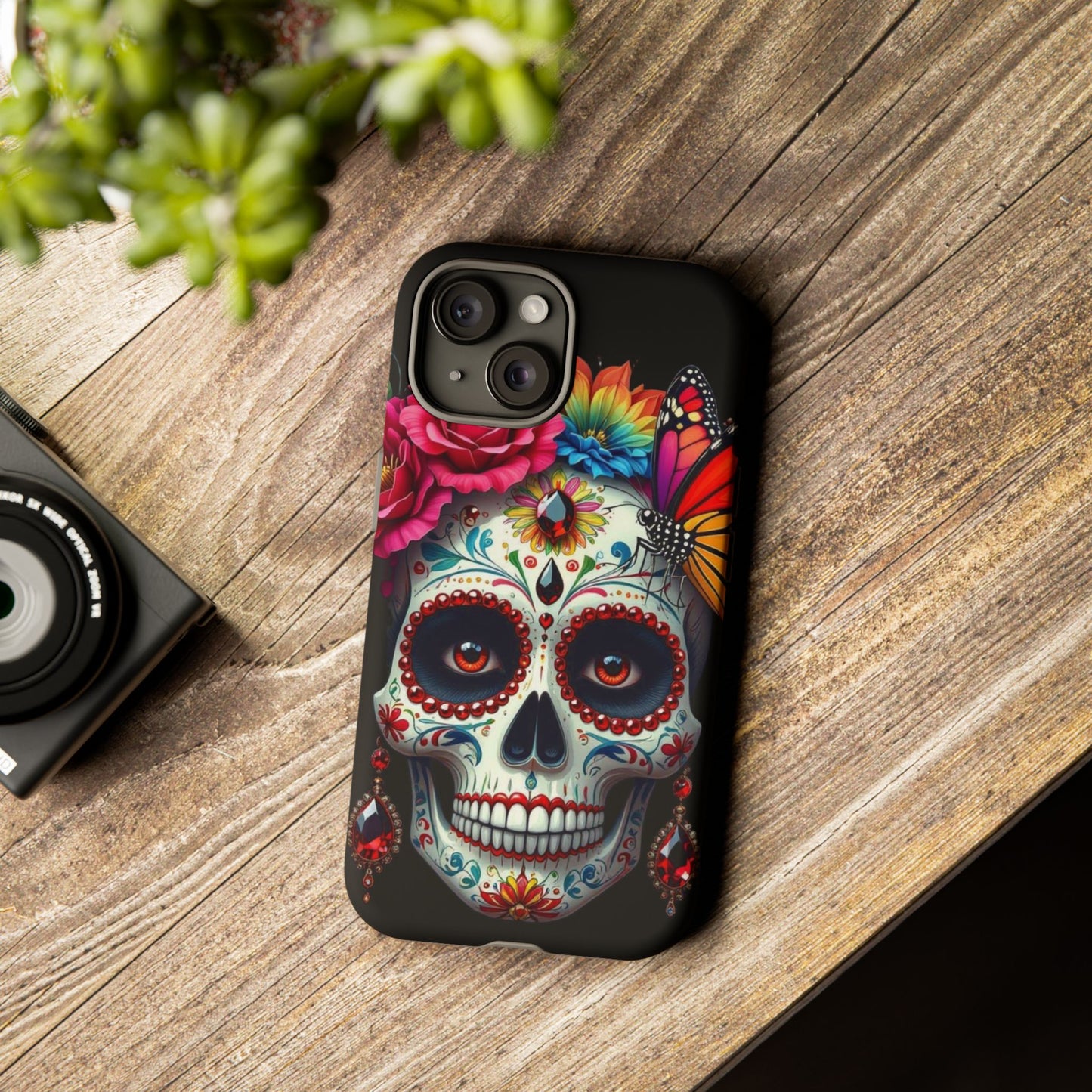 Colorful Sugar Skull Phone Case, Day of the Dead Case, Floral Phone Cover, Flower Skull Design, Edgy Phone Accessory