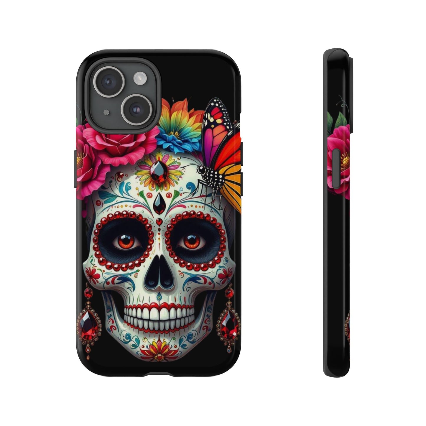 Colorful Sugar Skull Phone Case, Day of the Dead Case, Floral Phone Cover, Flower Skull Design, Edgy Phone Accessory