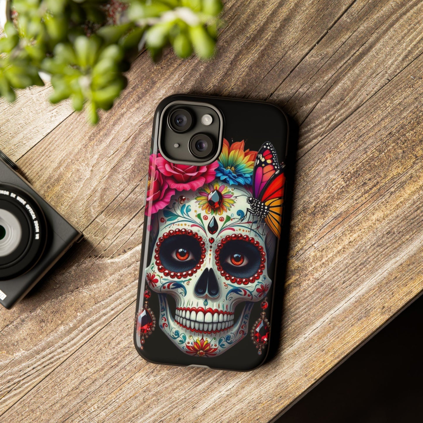 Colorful Sugar Skull Phone Case, Day of the Dead Case, Floral Phone Cover, Flower Skull Design, Edgy Phone Accessory