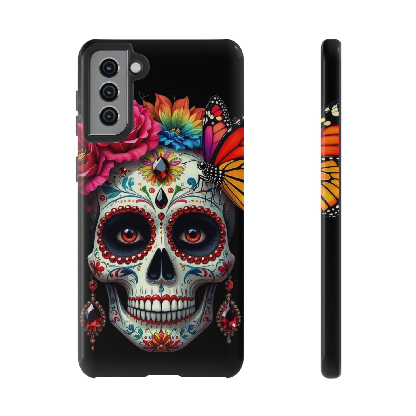 Colorful Sugar Skull Phone Case, Day of the Dead Case, Floral Phone Cover, Flower Skull Design, Edgy Phone Accessory