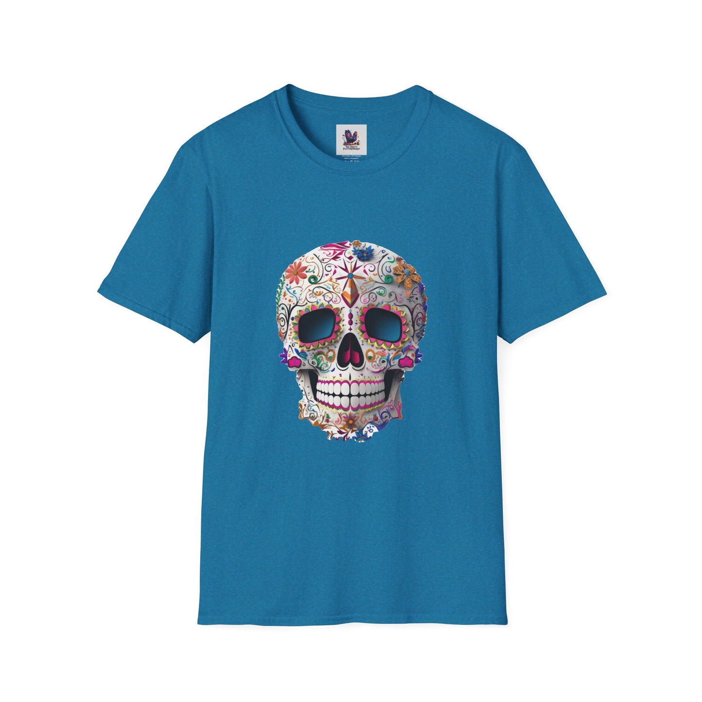 Colorful Sugar Skull Art Unisex Softstyle T-Shirt, Colorful Tee, Cute Graphic Shirt