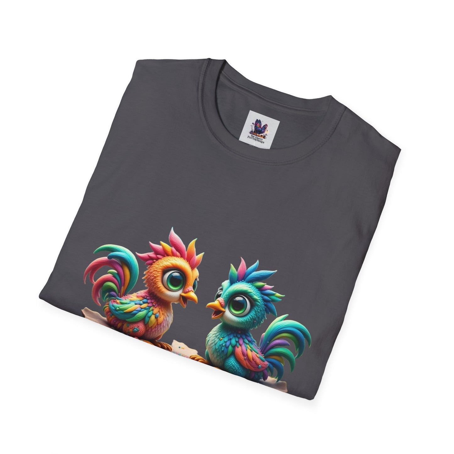 Colorful Kooky Chickens Willow & Sage Art Unisex Softstyle T-Shirt, Colorful Tee, Nature-Inspired Apparel, Cute Graphic Shirt