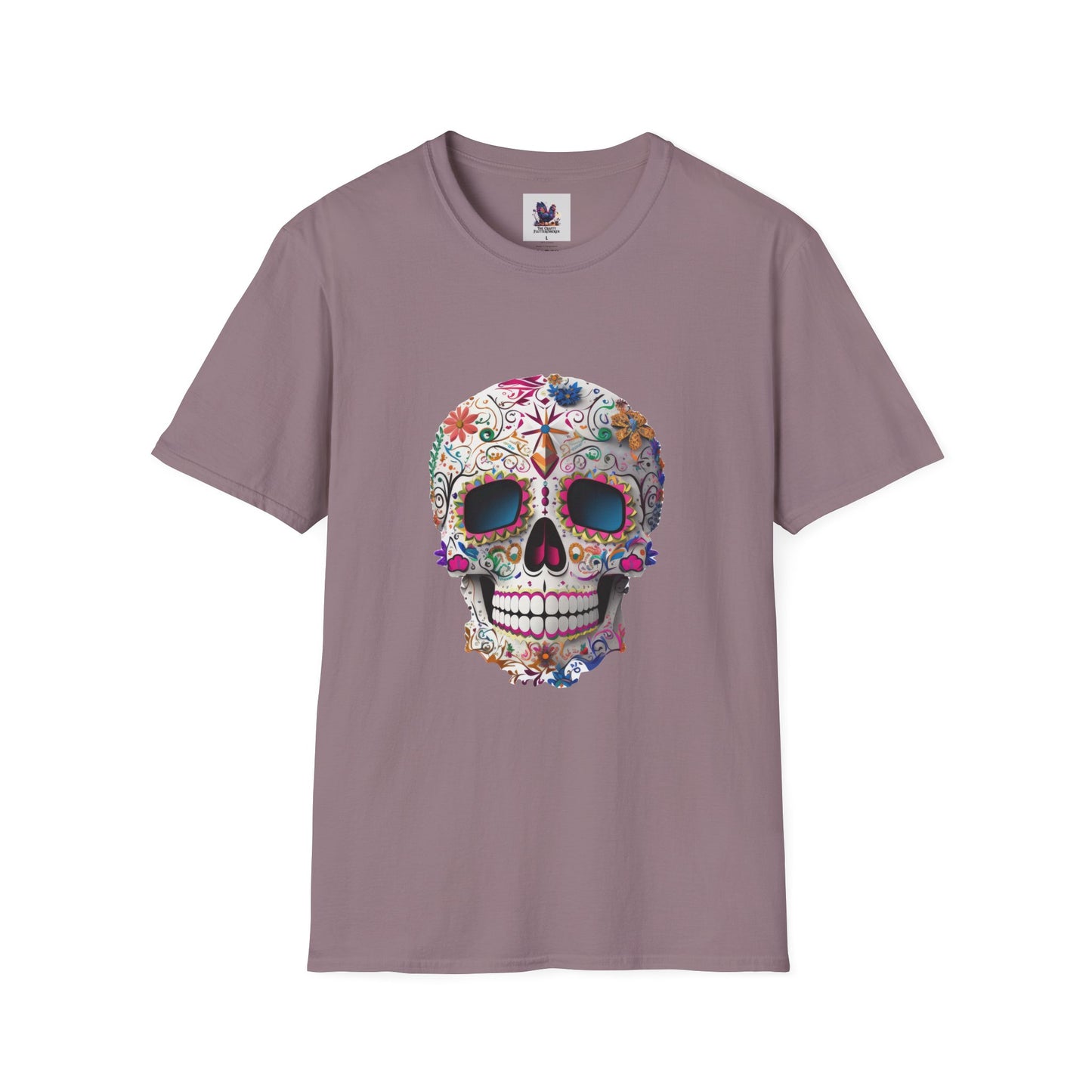 Colorful Sugar Skull Art Unisex Softstyle T-Shirt, Colorful Tee, Cute Graphic Shirt