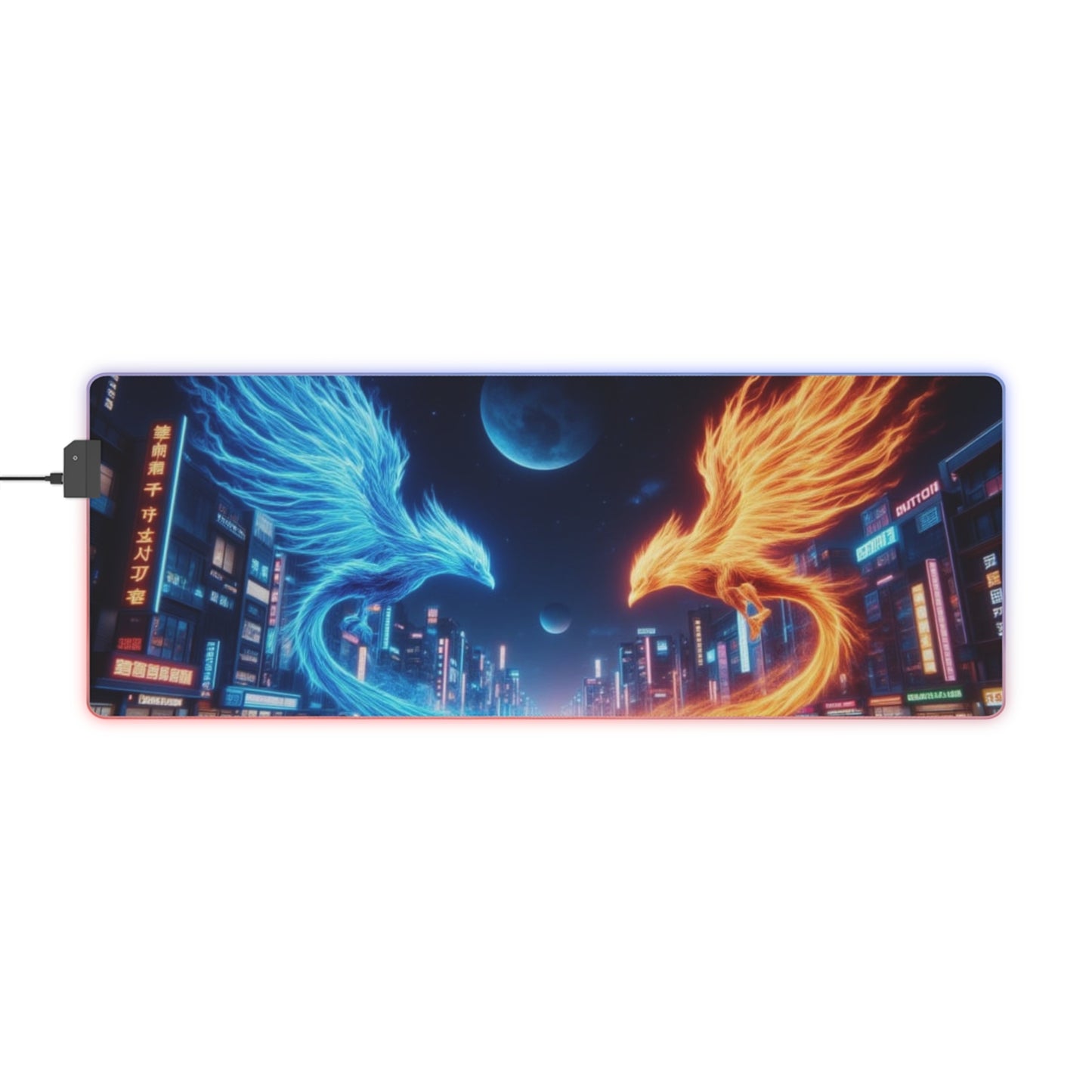LED Gaming Mouse Pad with Neon Phoenix Design, PC Accessories for Gamers, RGB Customizable Desk Mat, Gift for Gamers, Gaming Setup Decor