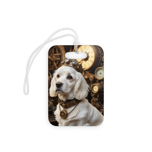 White Cocker Spaniel, Royal Dog, Playful Dog Luggage Tags, Cute Travel Accessories, Pet Lover Gifts, Steampunk Dog Design, Personalized Travel Tags, Ideal for Dog Owners