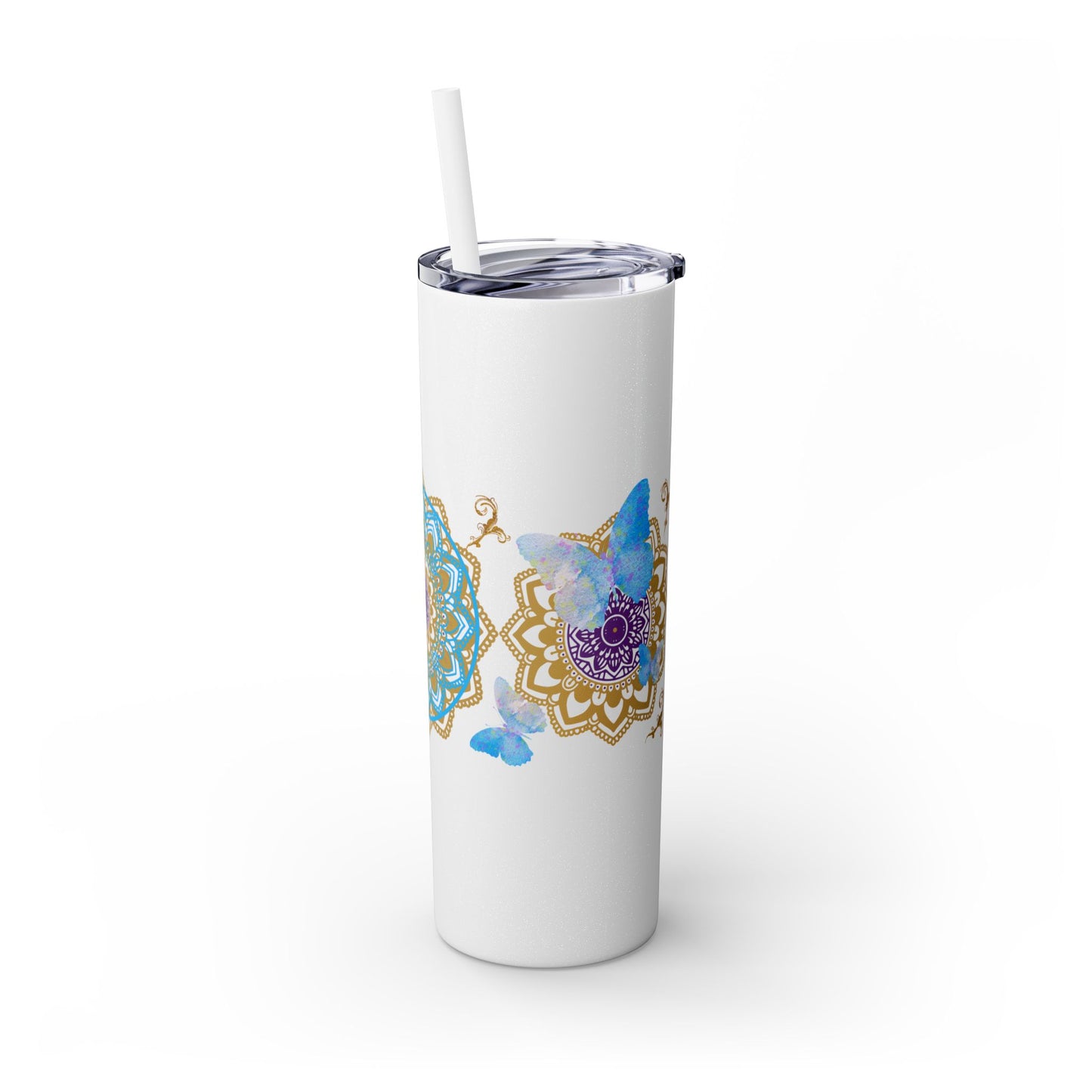 Blue Iceberg Mandala Skinny Tumbler with Straw, 20oz