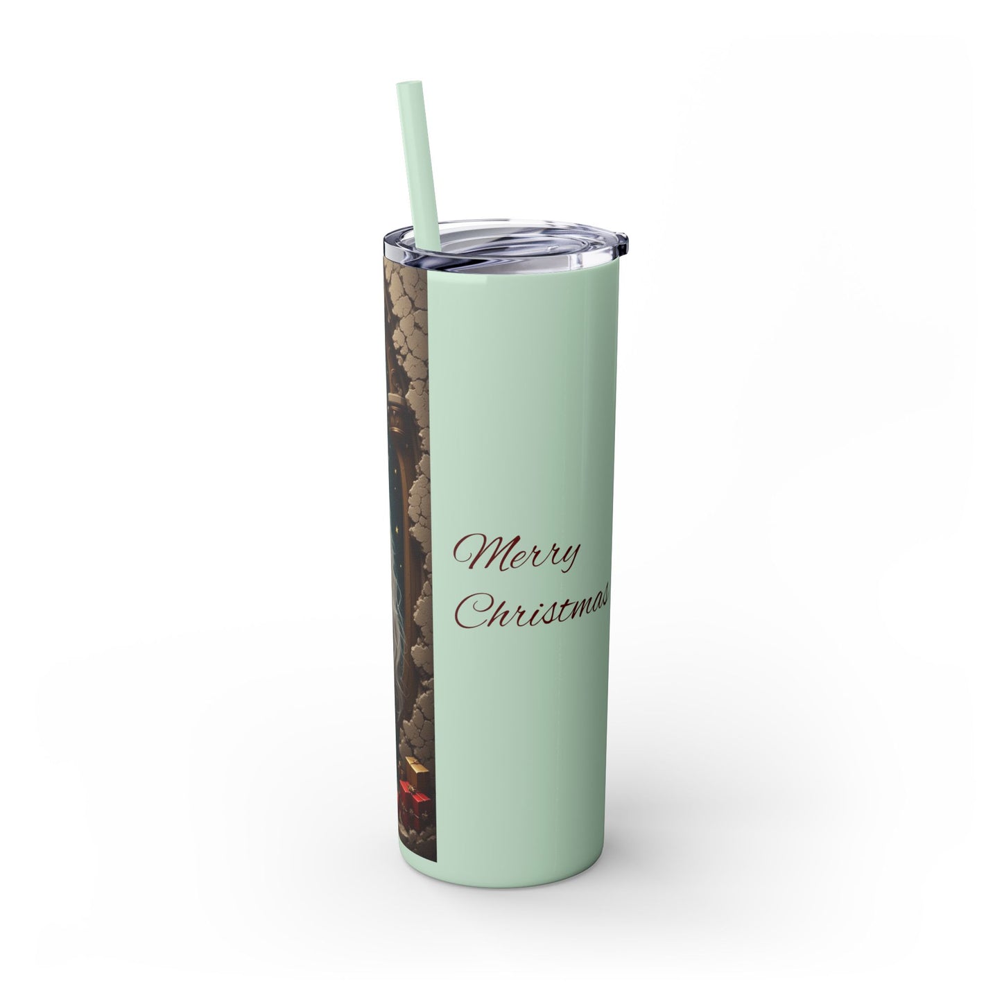 Christmas Rabbit Tumbler, 20oz Skinny Tumbler with Straw, Holiday Drinkware, Cute Bunny Decor, Winter Gift for Dog Lovers, Festive Cup