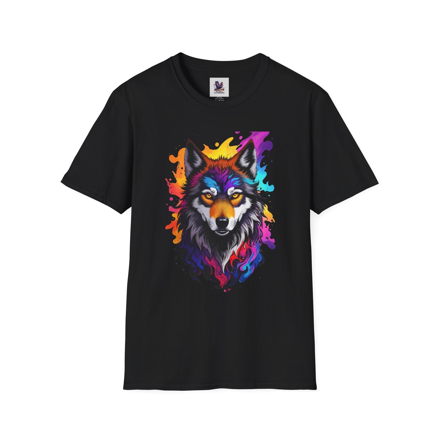 Colorful Wolf Art Unisex Softstyle T-Shirt, Animal Lover Gift, Colorful Tee, Nature-Inspired Apparel, Cute Graphic Shirt