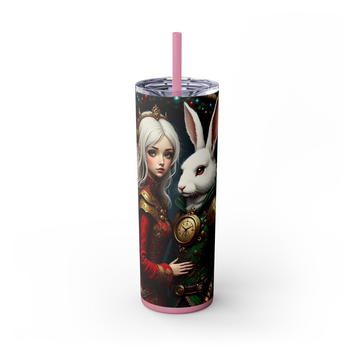 Whimsical Winter Skinny Tumbler with Rabbit Design, Christmas Gift, Holiday Drinkware, Fun Travel Mug, Cute Beverage Container