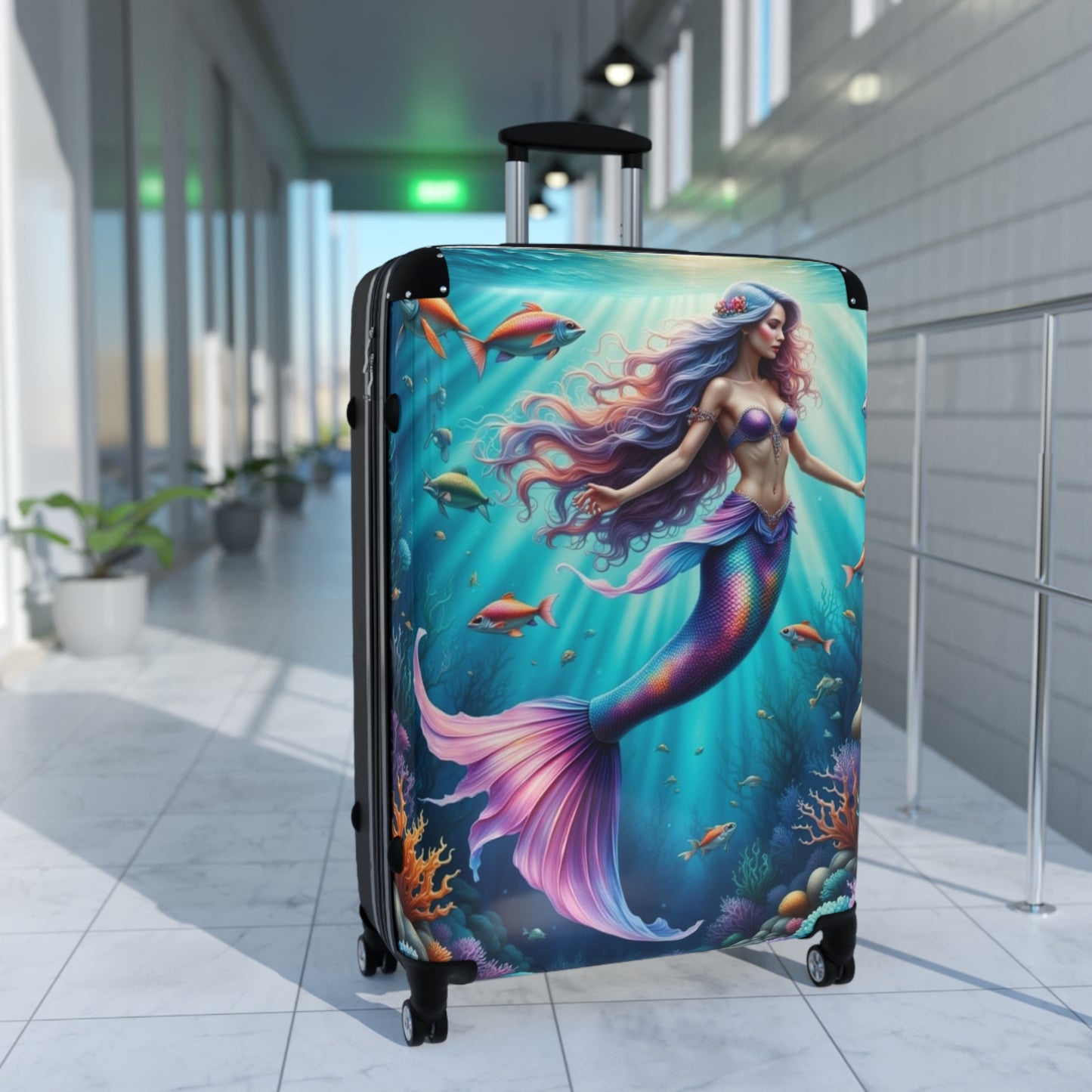 Mermaid Print Suitcase, Travel Luggage, Vacation Gear, Nautical Design, Kids & Adults Travel Fun