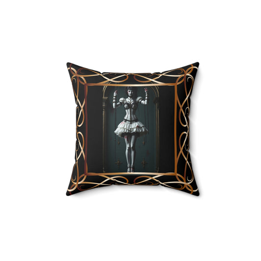 Vintage Puppet Art Square Pillow, Decorative Cushion, Unique Home Decor, Boho Throw Pillow, Gift for Art Lovers