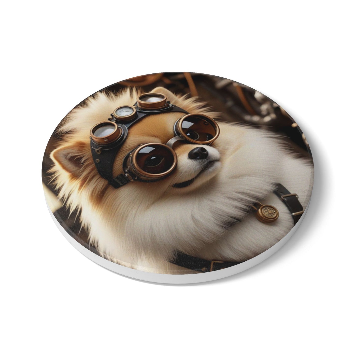 Ceramic Coaster Steampunk Dog Pomeranian, Steampunk, Dog lovers, Unique Designs
