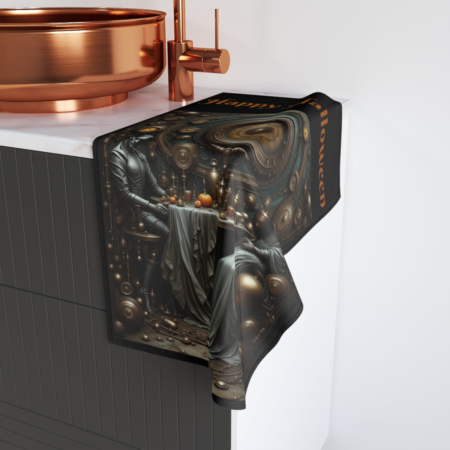 Halloween Hand Towel, Festive Kitchen Decor, Spooky Gift for Home, Fall Holiday Accessories, Unique Bathroom Towel