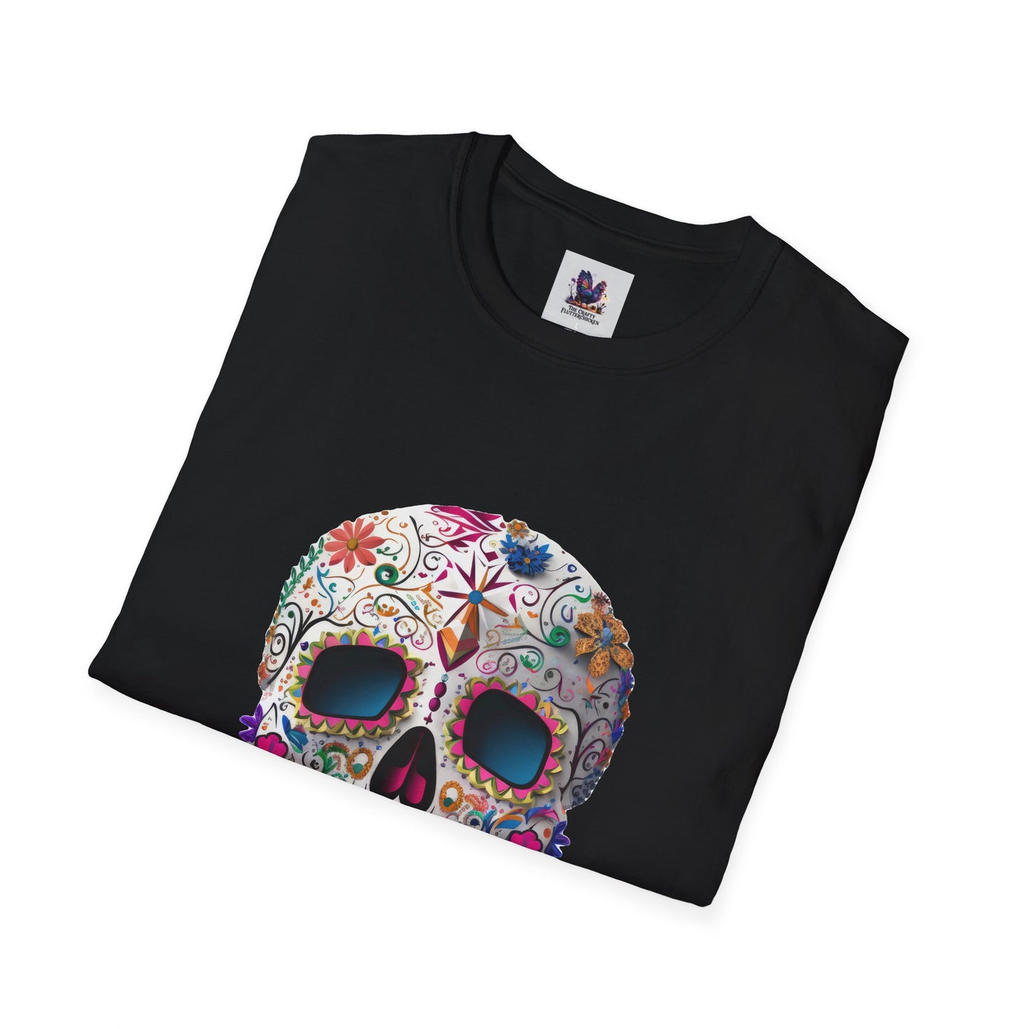 Colorful Sugar Skull Art Unisex Softstyle T-Shirt, Colorful Tee, Cute Graphic Shirt